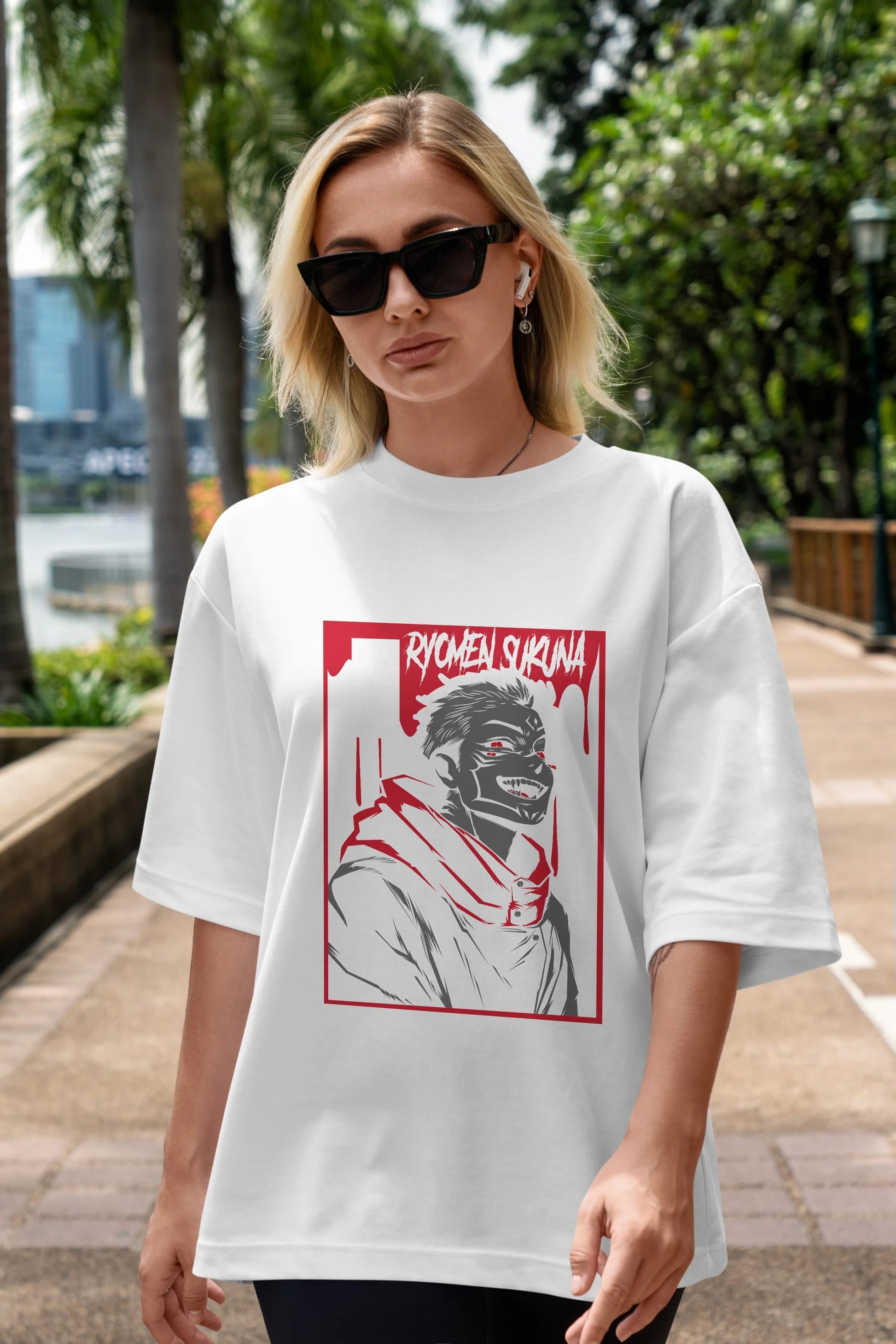 SUKUNA Anime Ön Baskılı Oversize t-shirt %100 pamuk Erkek Kadın Unisex