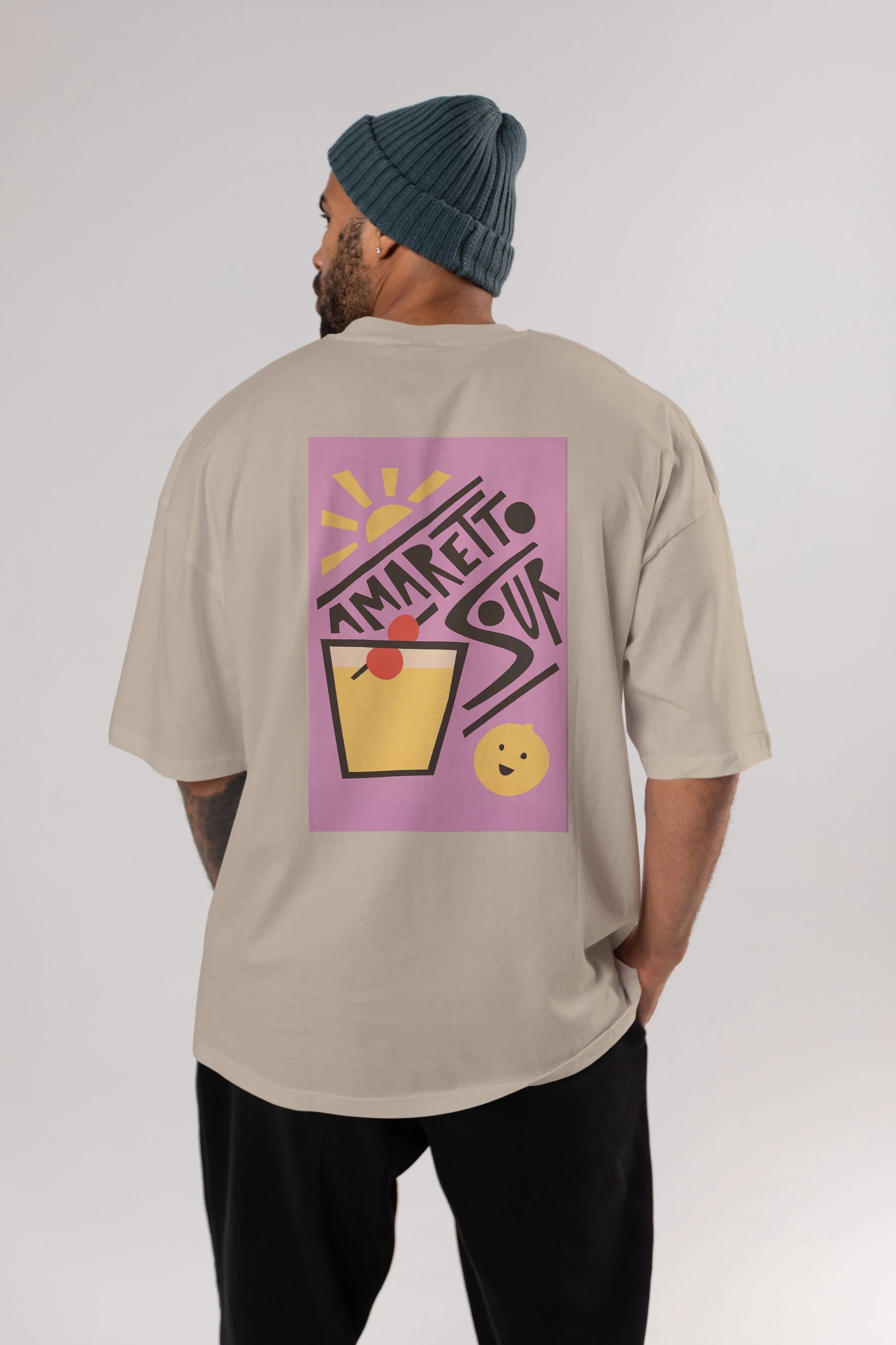 Amaretto Sour Arka Baskılı Oversize t-shirt Erkek Kadın Unisex %100 Pamuk Bisiklet Yaka tişort