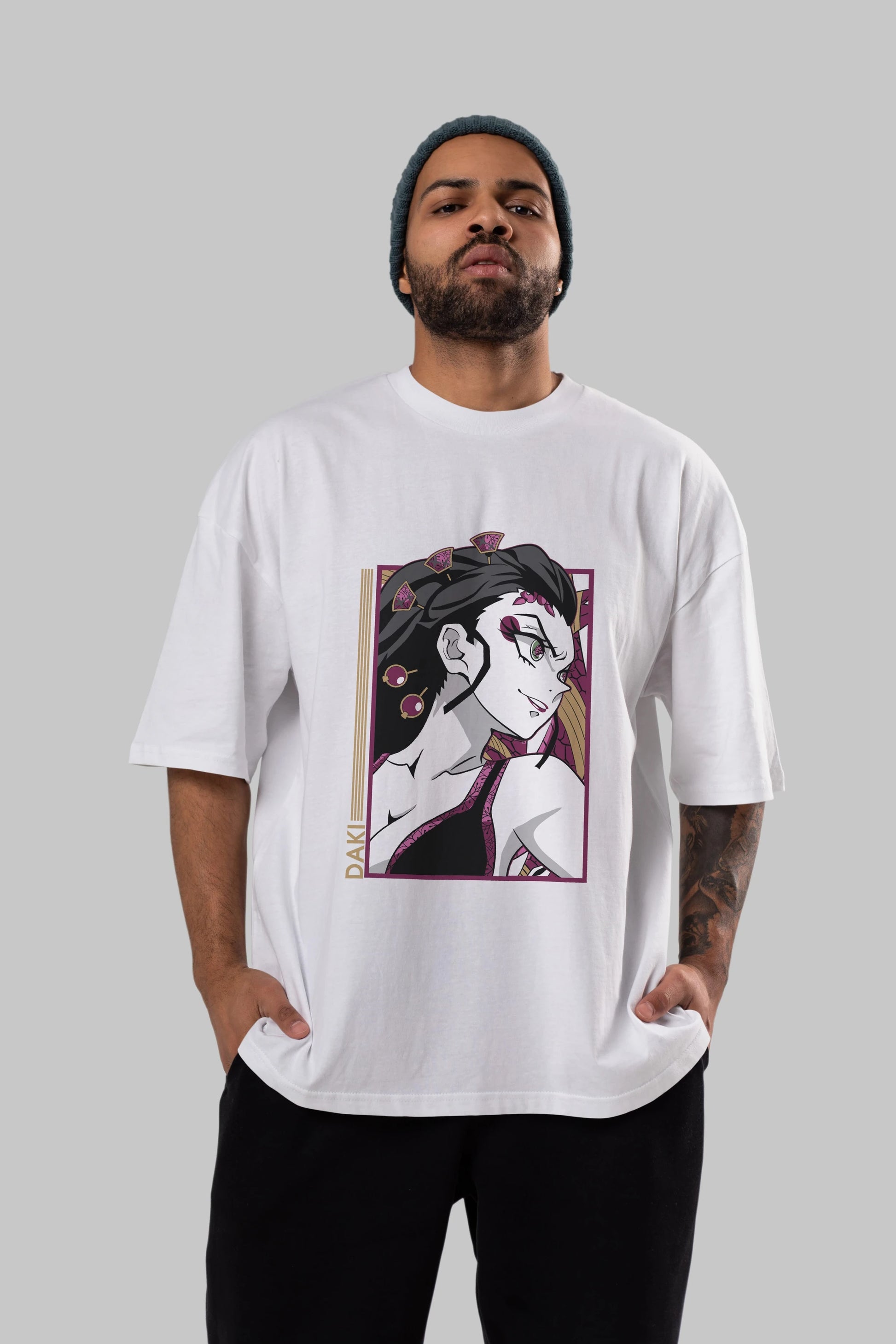 Daki DEMION SLAYER Anime Ön Baskılı Oversize t-shirt %100 pamuk Erkek Kadın Unisex