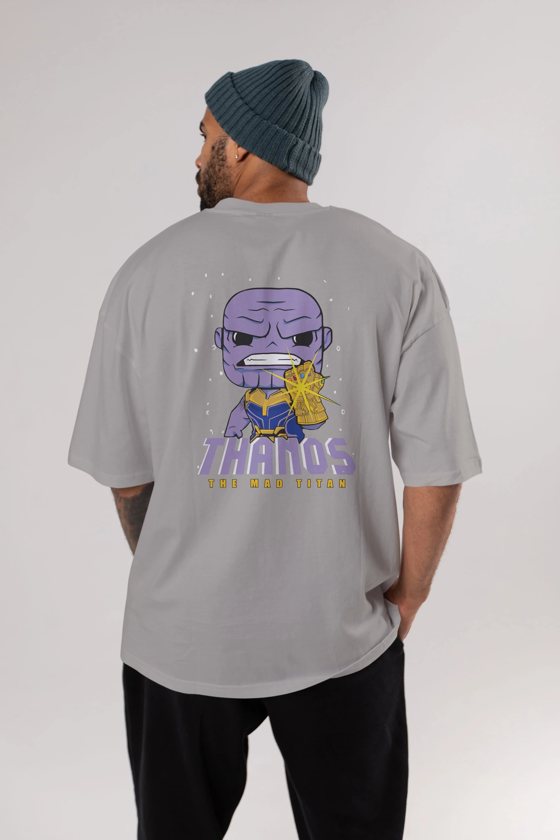 Thanos (1) Arka Baskılı Oversize t-shirt Erkek Kadın Unisex %100 Pamuk Bisiklet Yaka tişort