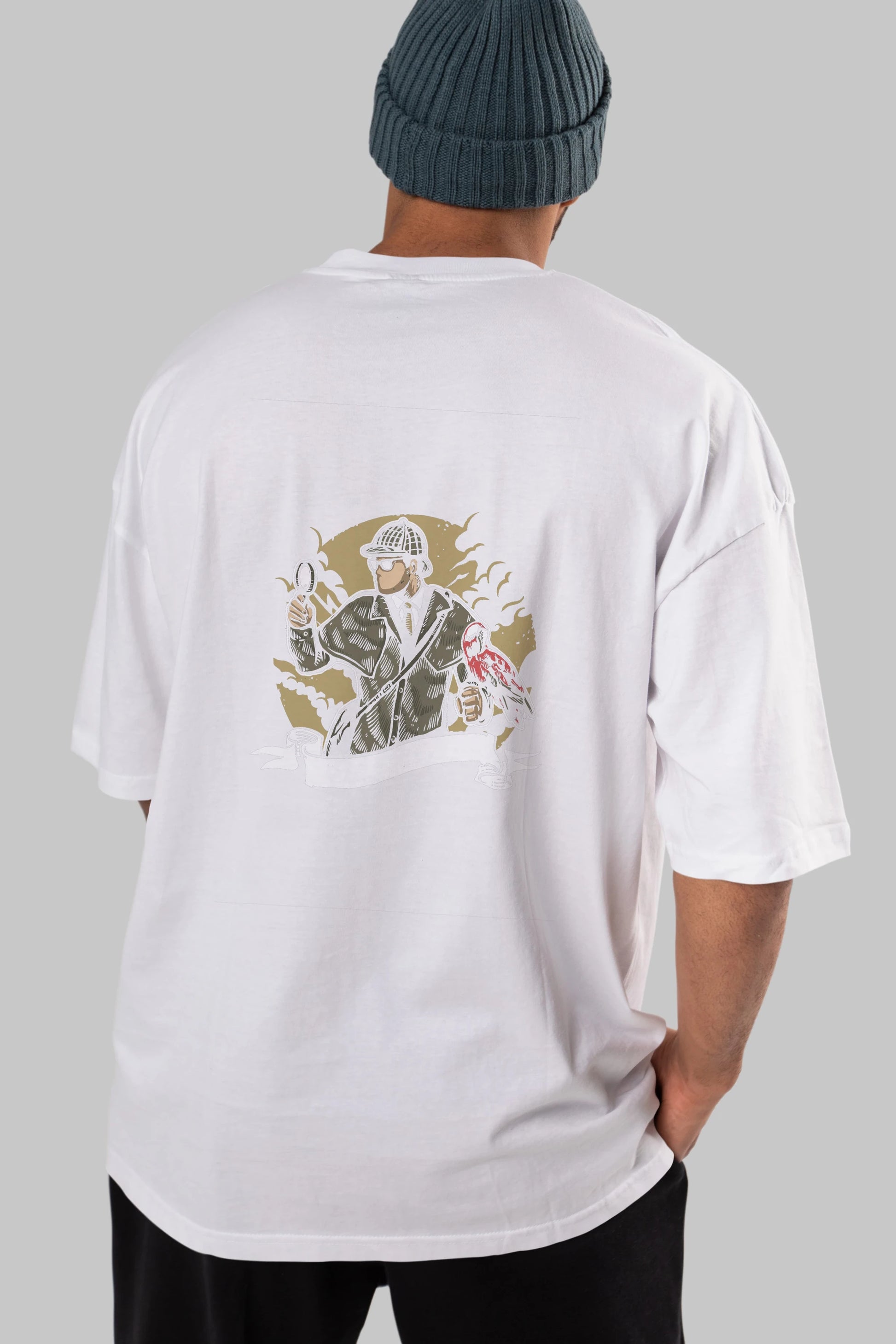 Sherlock Holmes Arka Baskılı Oversize t-shirt Erkek Kadın Unisex %100 Pamuk