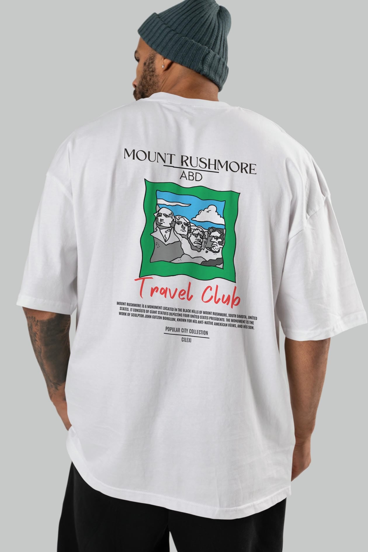 Mount Rushmore ABD Arka Baskılı Oversize t-shirt Erkek Kadın Pamuk Bisiklet Yaka tişort