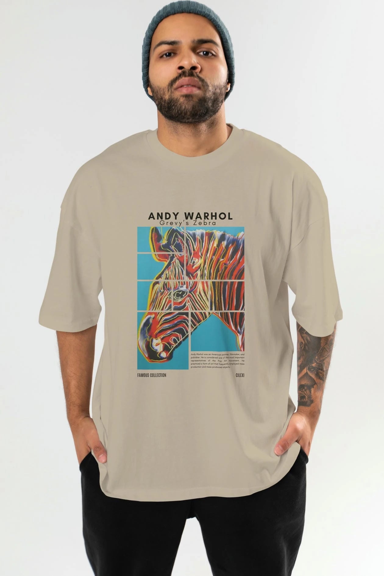 Andy Warhol ön Baskılı Oversize t-shirt Erkek Kadın Bisiklet Yaka Pamuk tişort