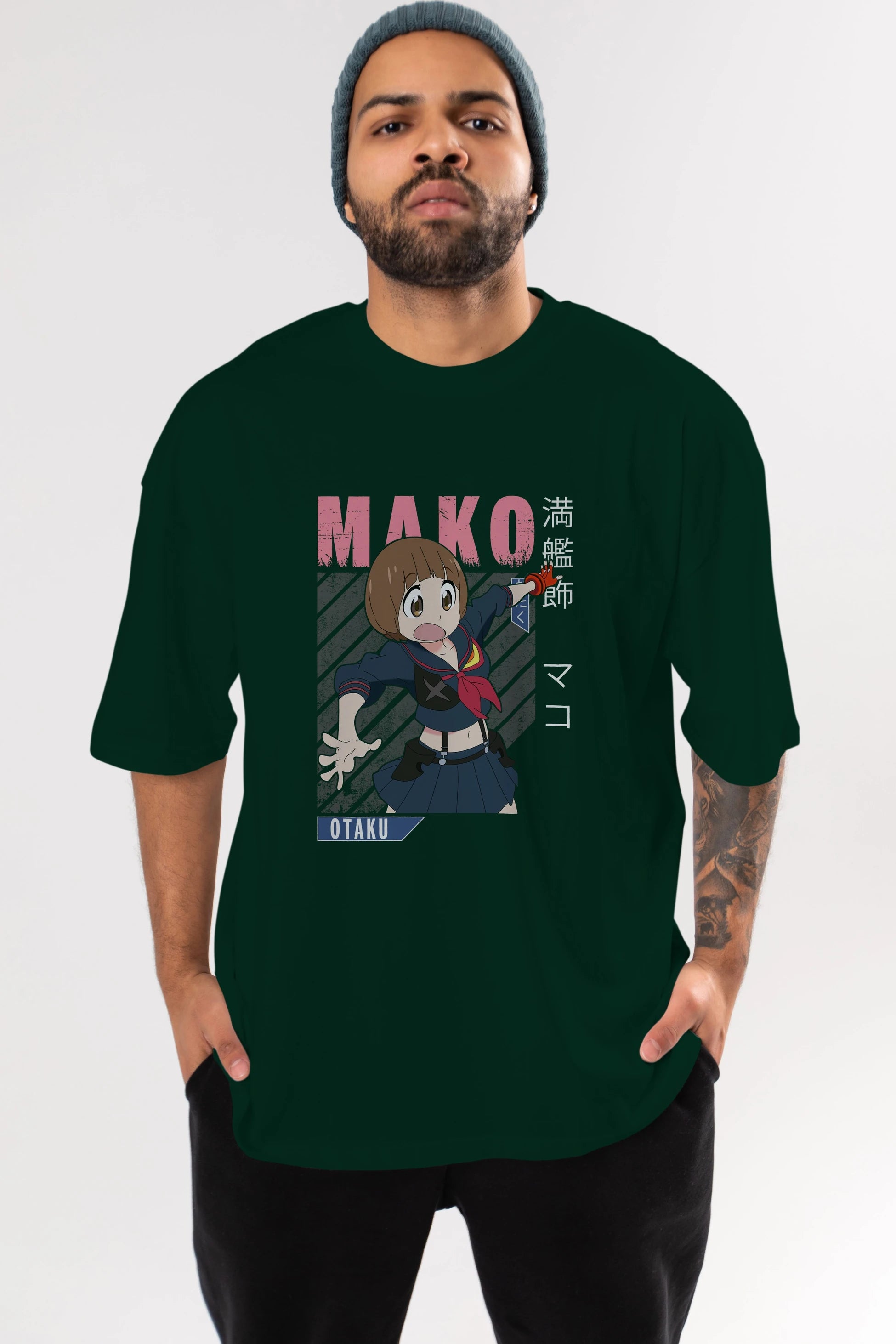 Mako Mankanshoku 2 Anime Ön Baskılı Oversize t-shirt %100 pamuk Erkek Kadın Unisex