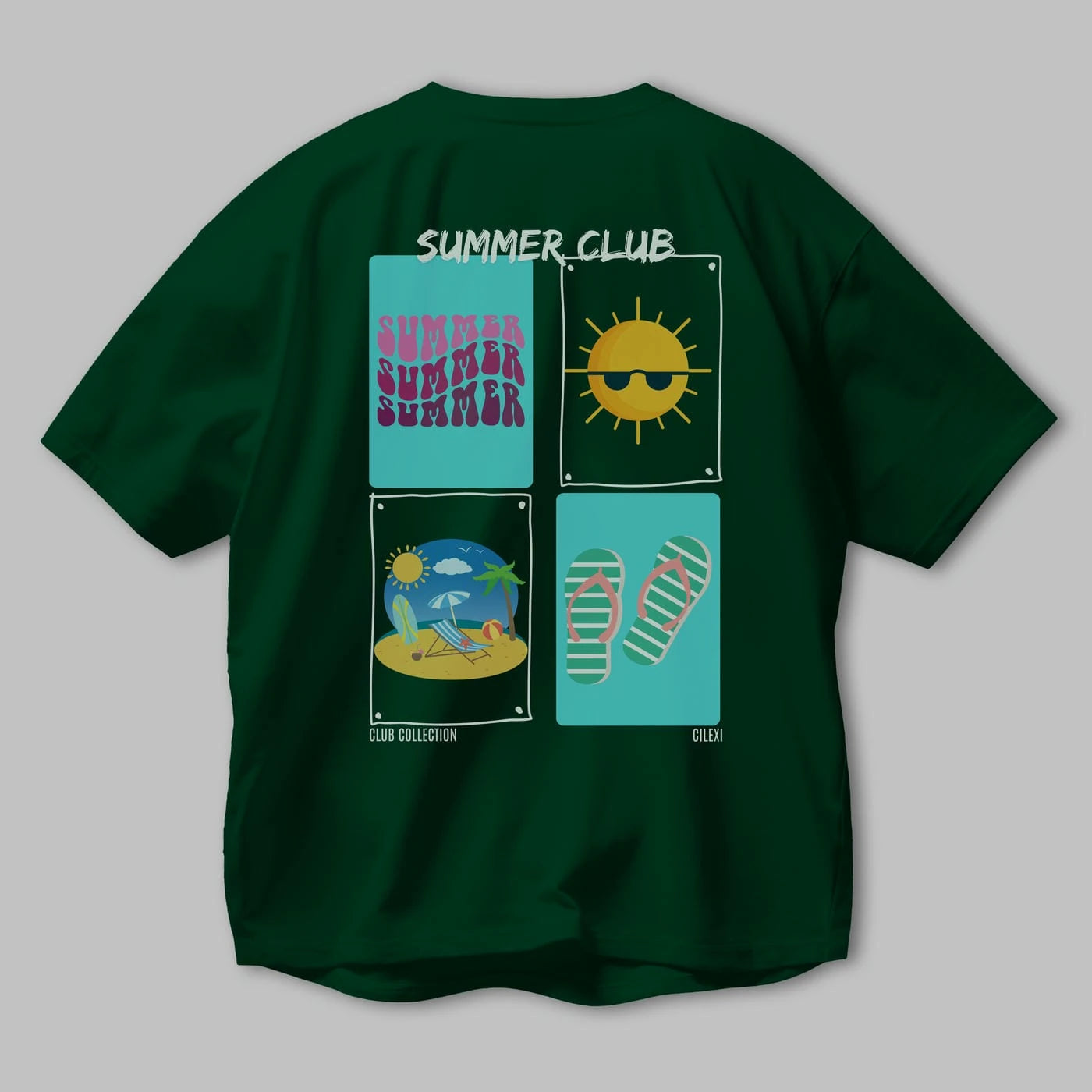 Summer Club Arka Baskılı Oversize t-shirt Erkek Kadın %100 Pamuk Bisiklet Yaka tişort