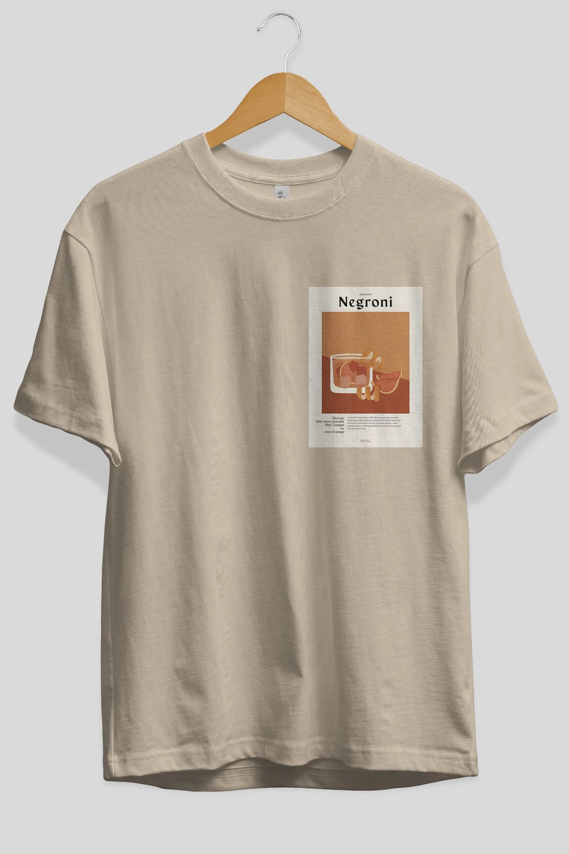 Mixology Negroni Ön Sol Baskılı Oversize t-shirt Erkek Kadın Unisex %100 Pamuk Bisiklet Yaka tişort