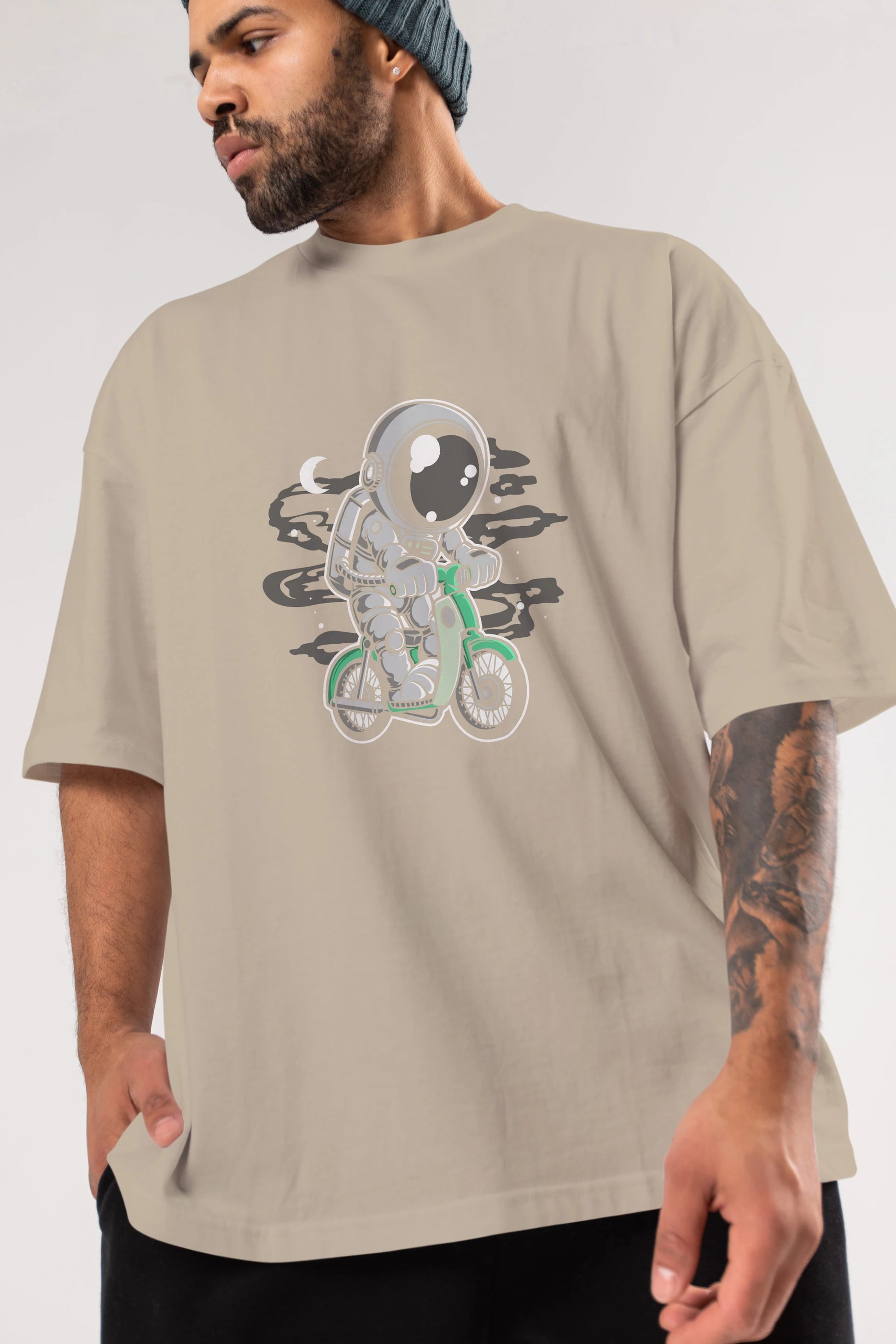 Astronaut Classic Motorbike Ön Baskılı Oversize t-shirt Erkek Kadın Unisex