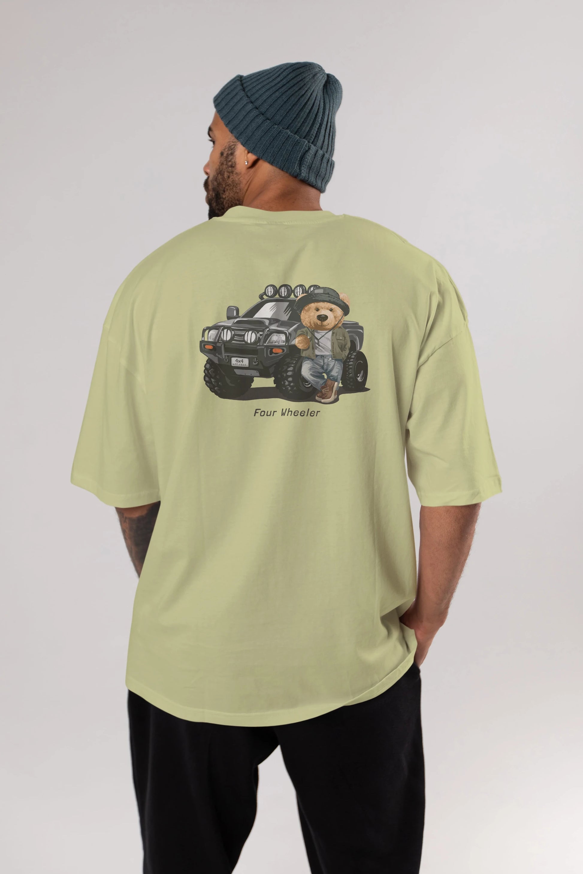 Teddy Bear Off Road Arka Baskılı Oversize t-shirt Erkek Kadın Unisex %100 Pamuk