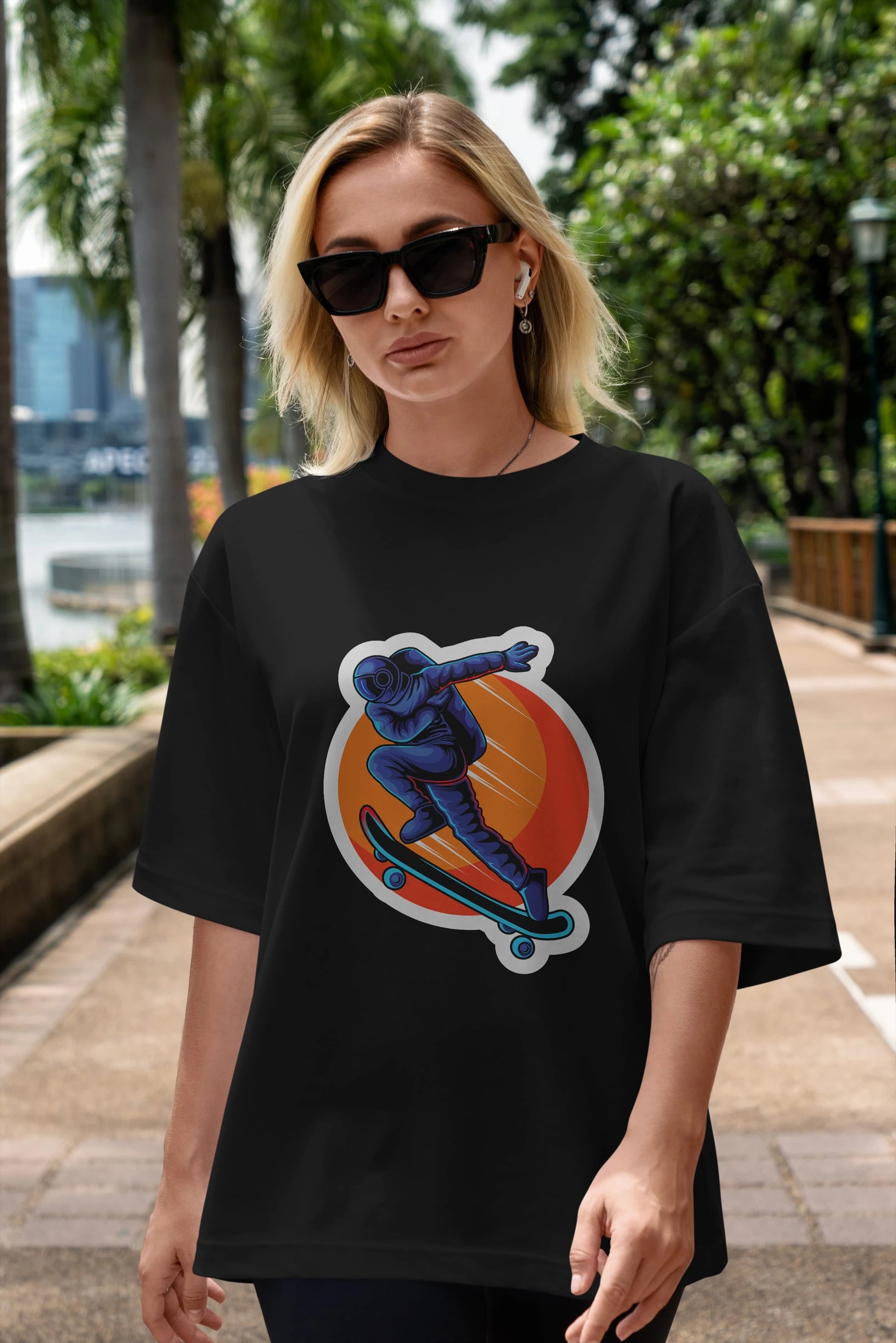 Astroskate Run Sticker Ön Baskılı Oversize t-shirt Erkek Kadın Unisex