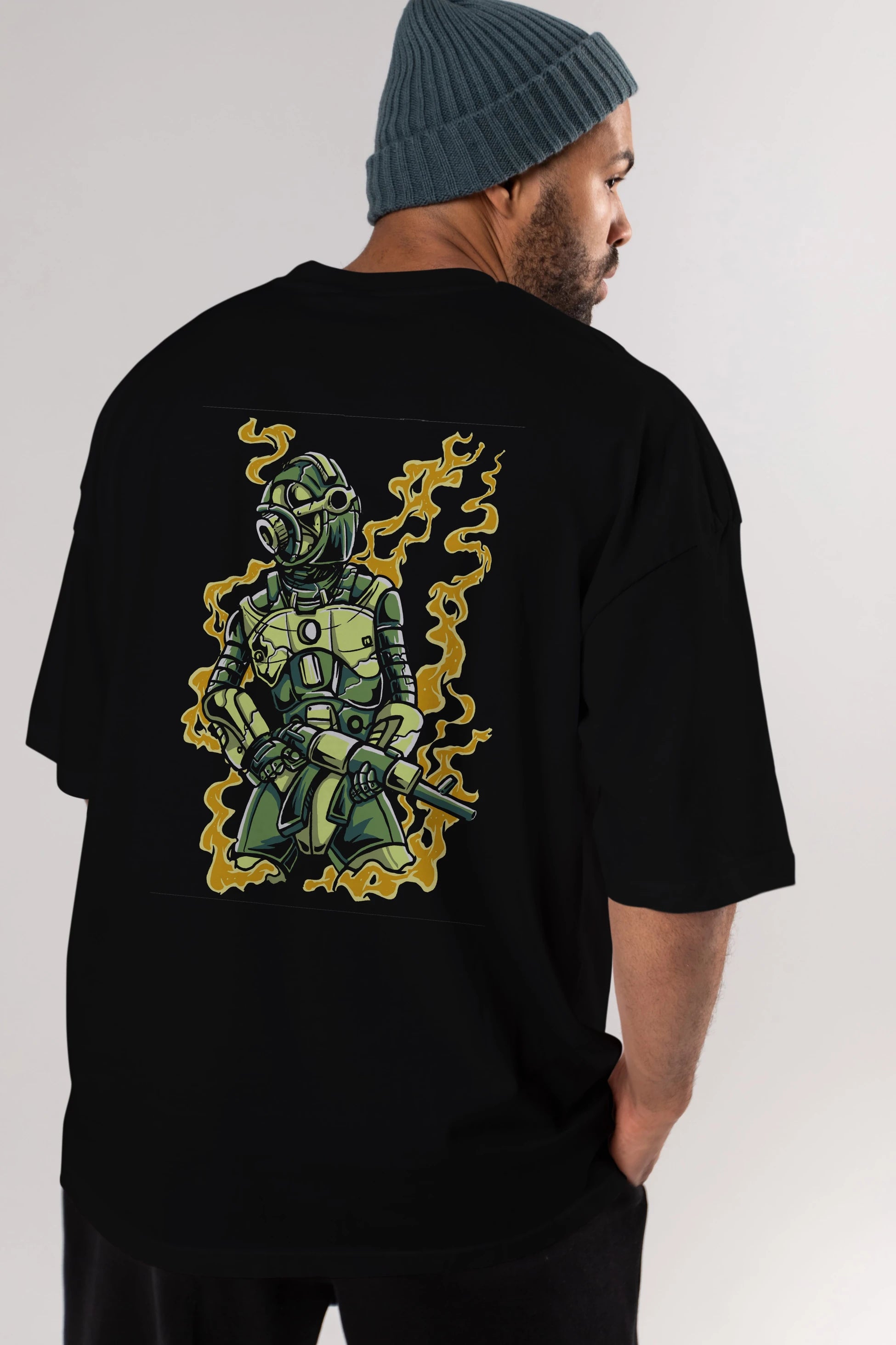 Robot Soldier Arka Baskılı Oversize t-shirt Erkek Kadın Unisex %100 Pamuk