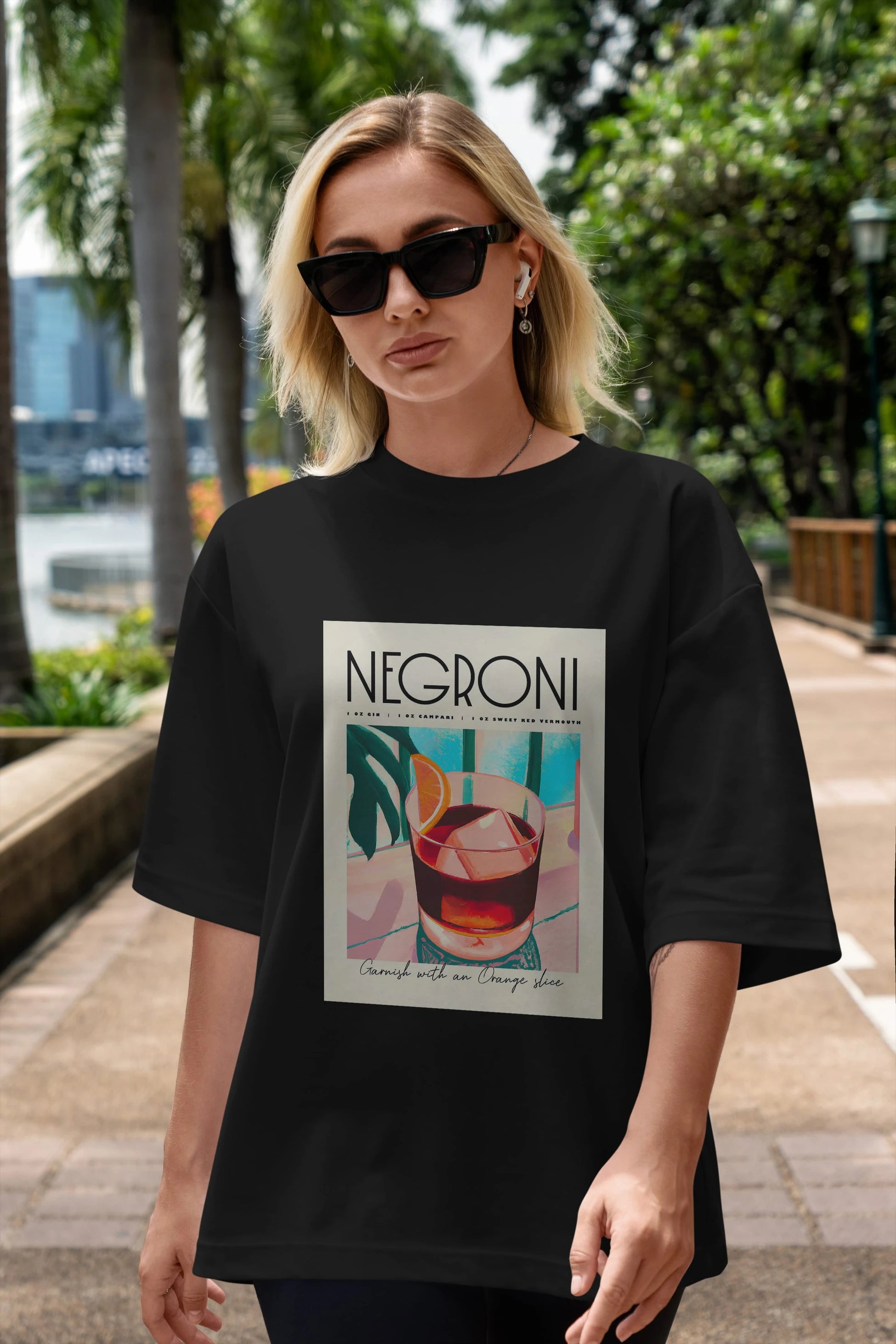 Negroni 4 Ön Baskılı Oversize t-shirt Erkek Kadın Unisex %100 Pamuk Bisiklet Yaka tişort