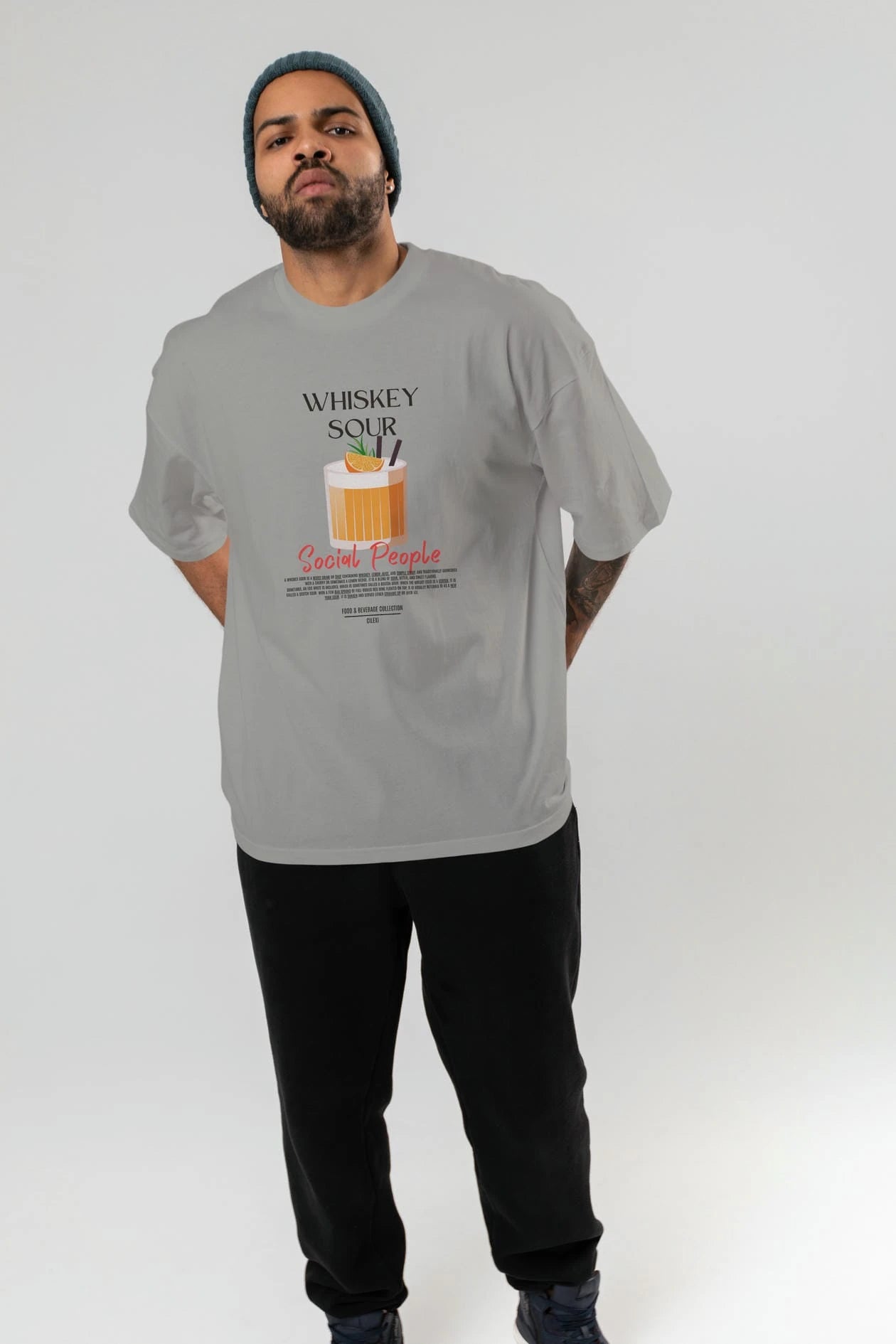Whıskey Sour Kokteyl Serisi ön Baskılı Oversize t-shirt Erkek Kadın %100 Pamuk Bisiklet Yaka tişort