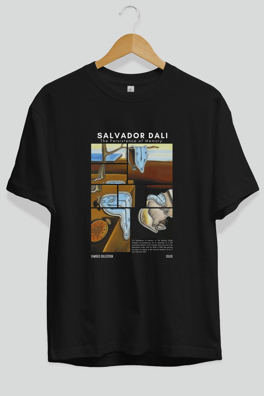 Salvador Dali ön Baskılı Oversize t-shirt Erkek Kadın Bisiklet Yaka Pamuk tişort