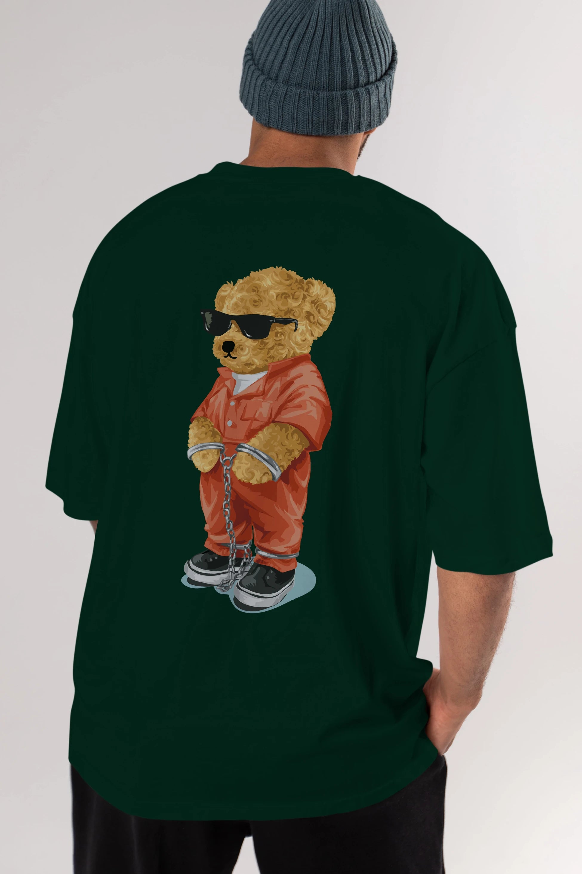 Teddy Bear Kodes Arka Baskılı Oversize t-shirt Erkek Kadın Unisex %100 Pamuk