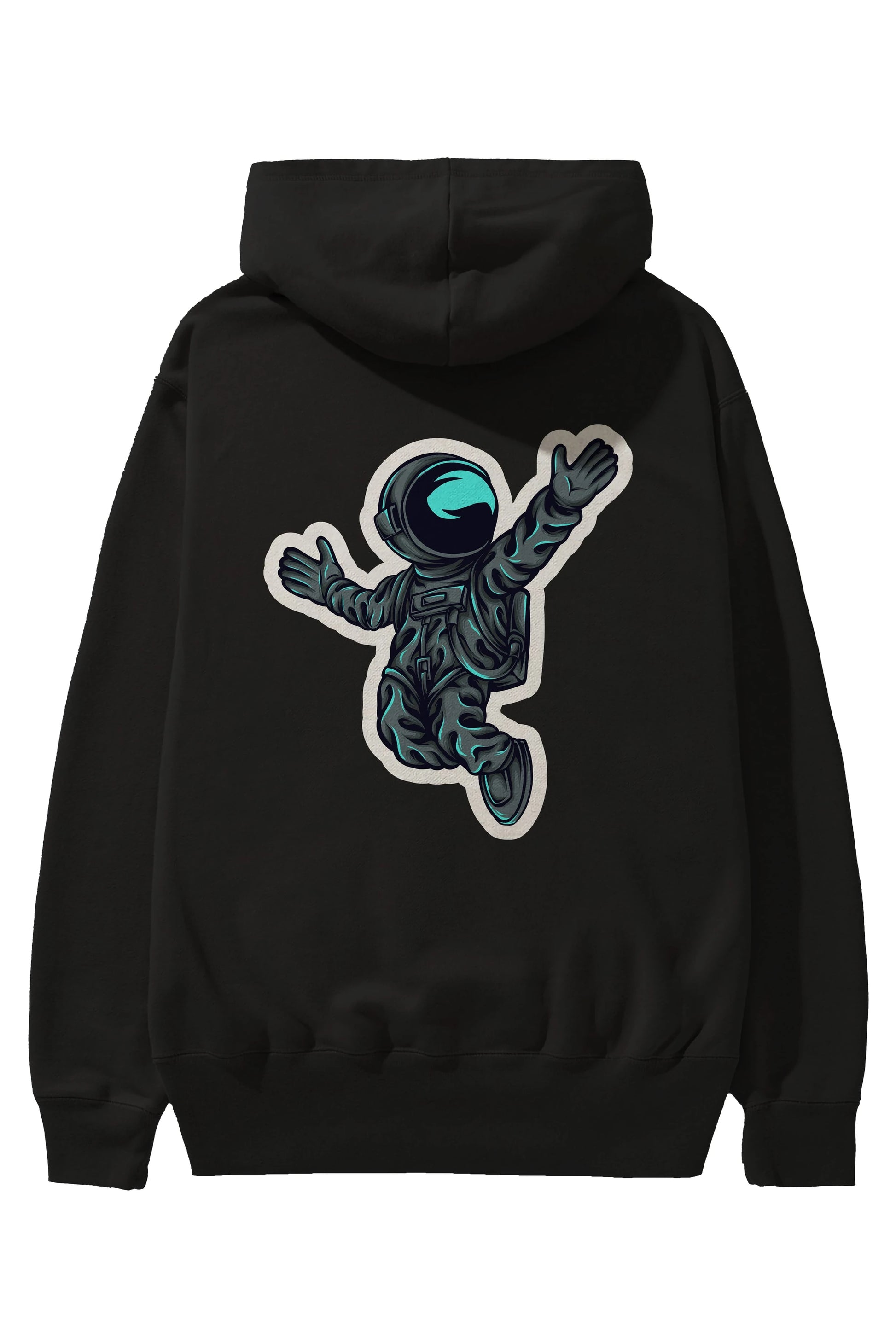 Happy Astronaut Sticker Arka Baskılı Hoodie Oversize Kapüşonlu Sweatshirt Erkek Kadın Unisex
