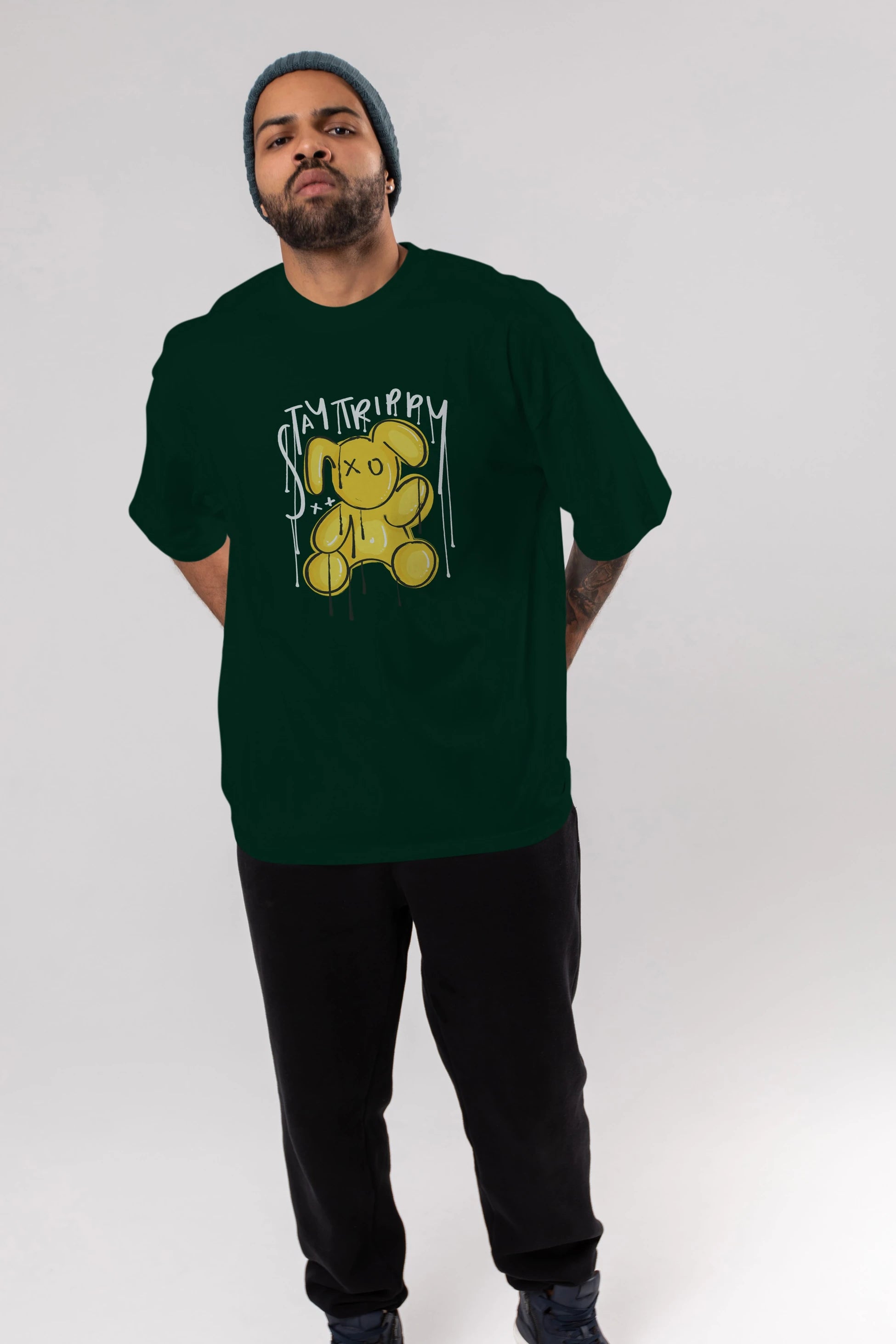 Stay Trippy Bear Ön Baskılı Oversize t-shirt Erkek Kadın Unisex