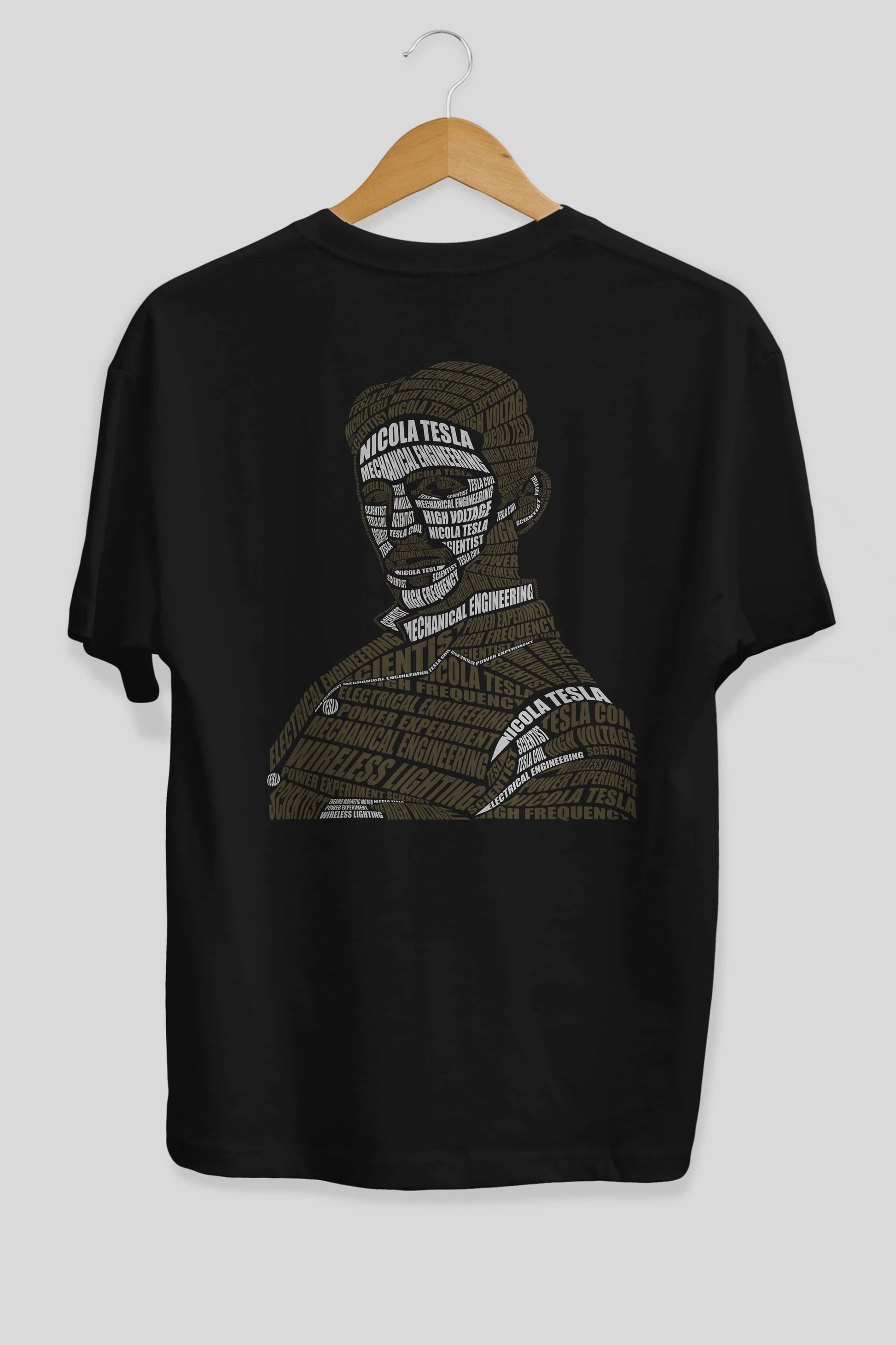 Nikola Tesla Calligram Arka Baskılı Oversize t-shirt %100 pamuk Erkek Kadın Unisex
