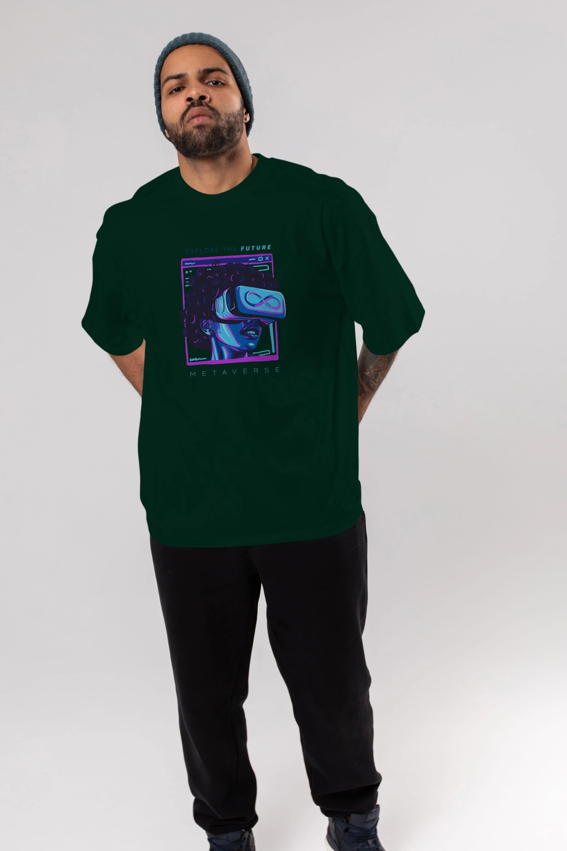 Metaverse Ön Baskılı Oversize t-shirt Erkek Kadın Unisex