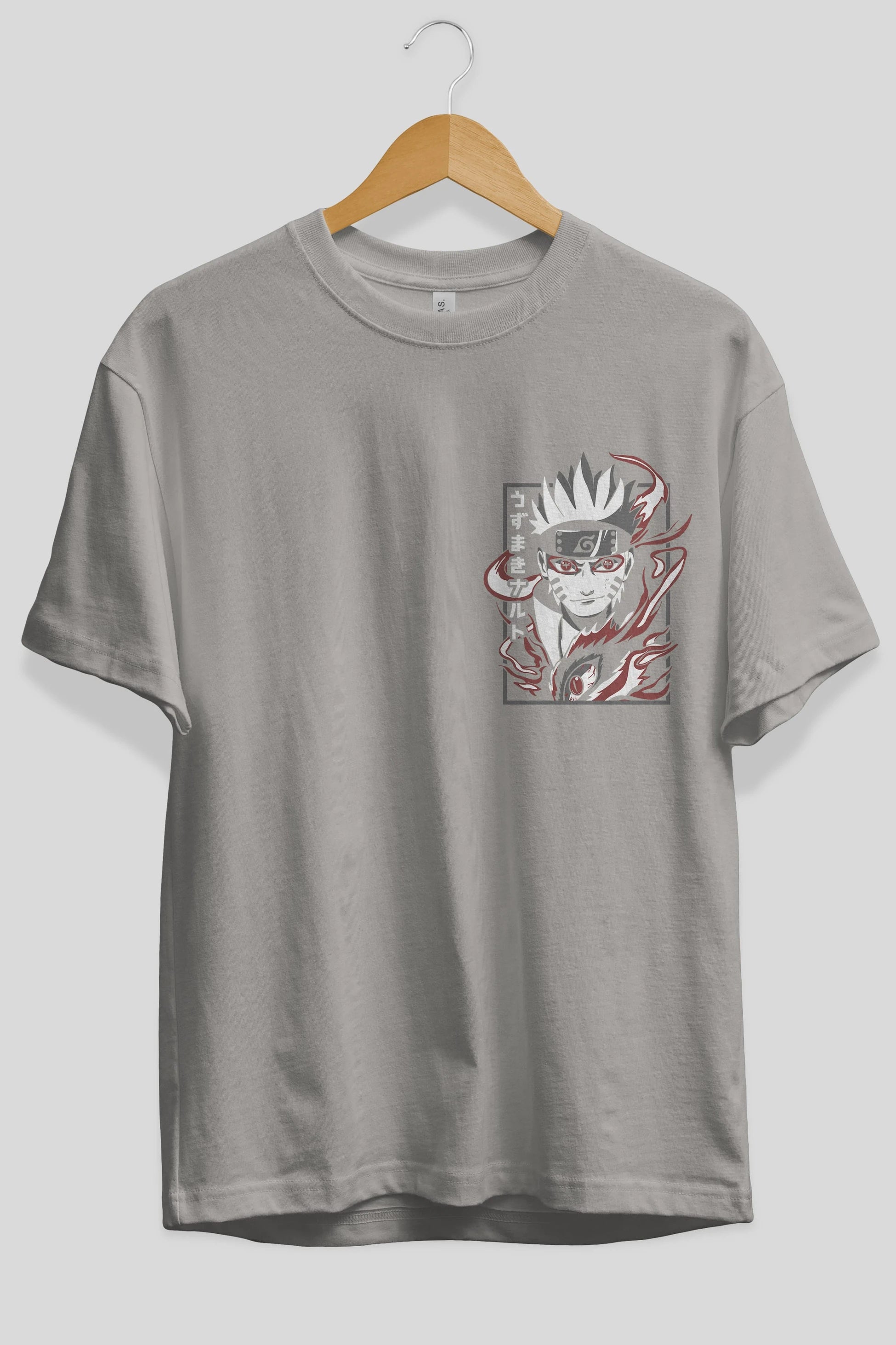 NarutoMod Ön Sol Baskılı Oversize t-shirt Erkek Kadın Unisex %100 Pamuk Bisiklet Yaka tişort