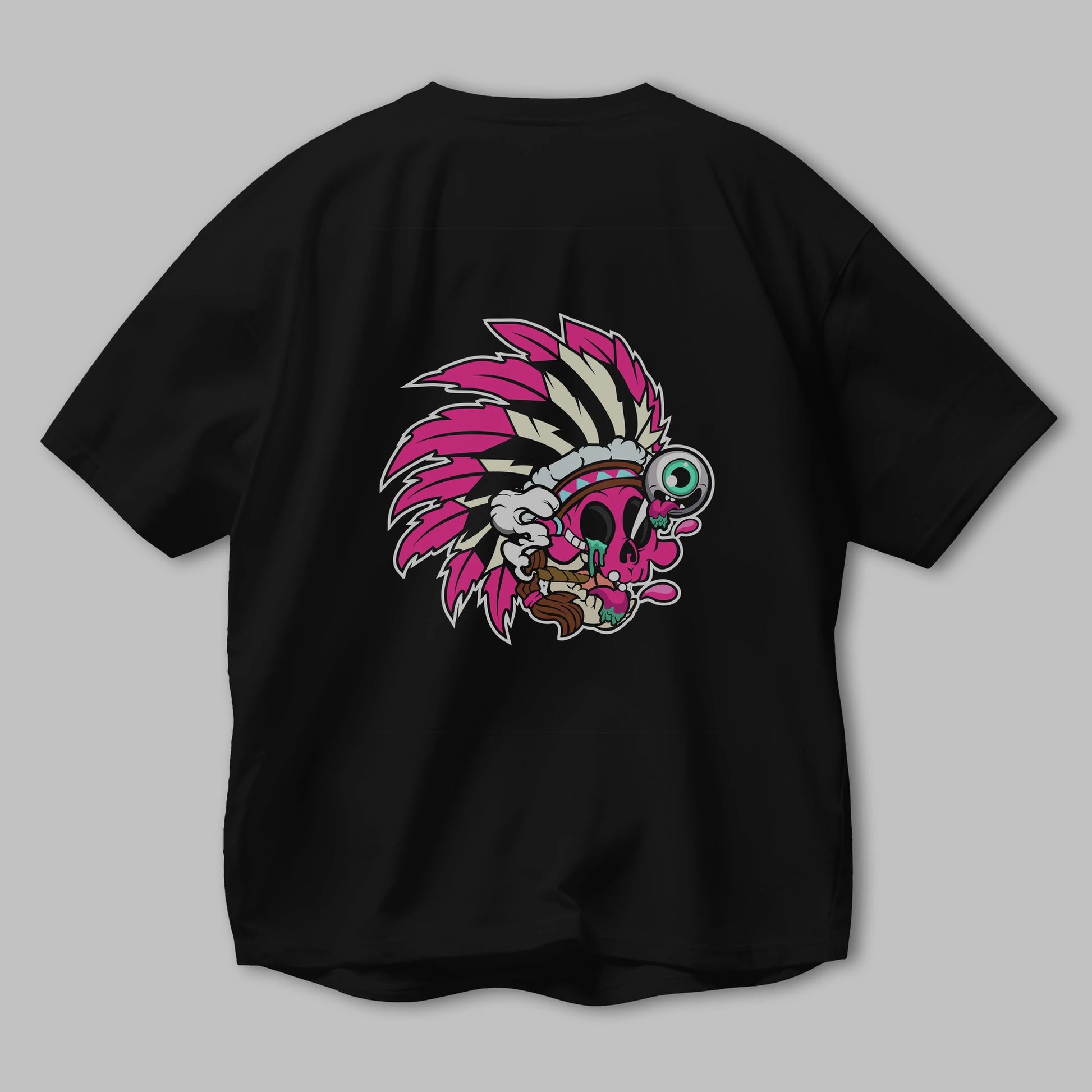 Skull Indian Arka Baskılı Oversize t-shirt Erkek Kadın Unisex %100 Pamuk tişort