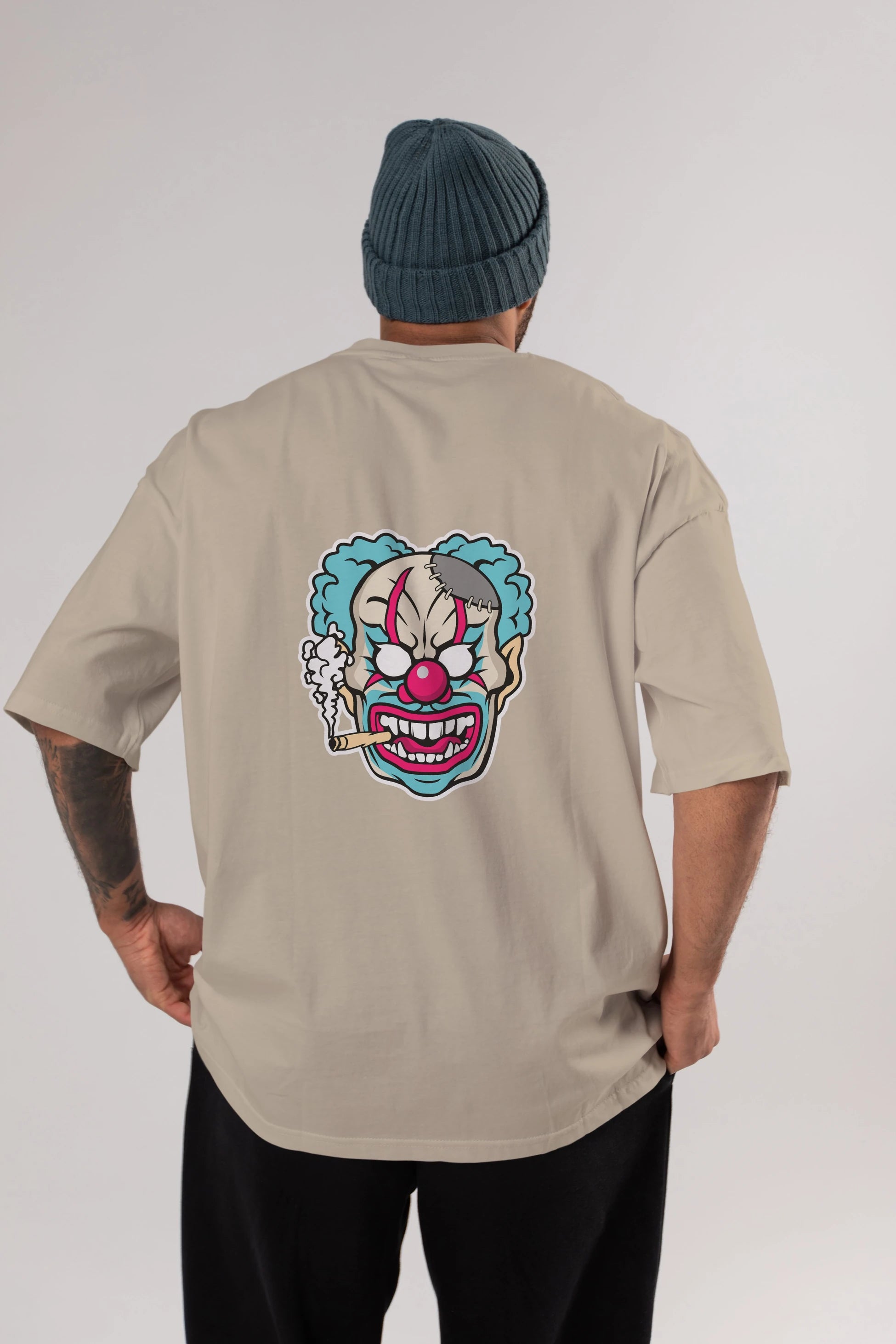 Clown Beast Arka Baskılı Oversize t-shirt Erkek Kadın Unisex %100 Pamuk tişort