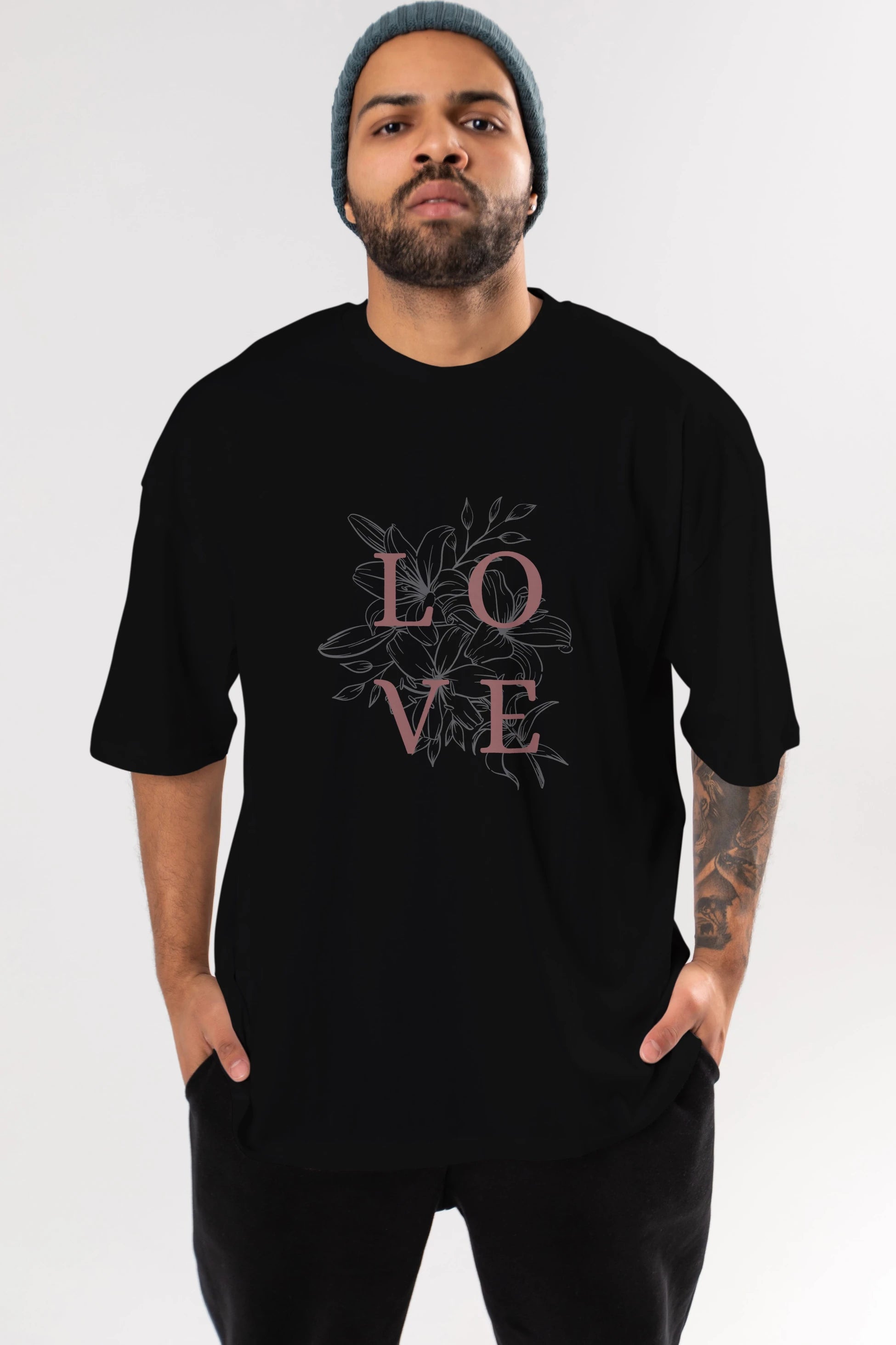 Love Yazılı Ön Baskılı Oversize t-shirt Erkek Kadın Unisex
