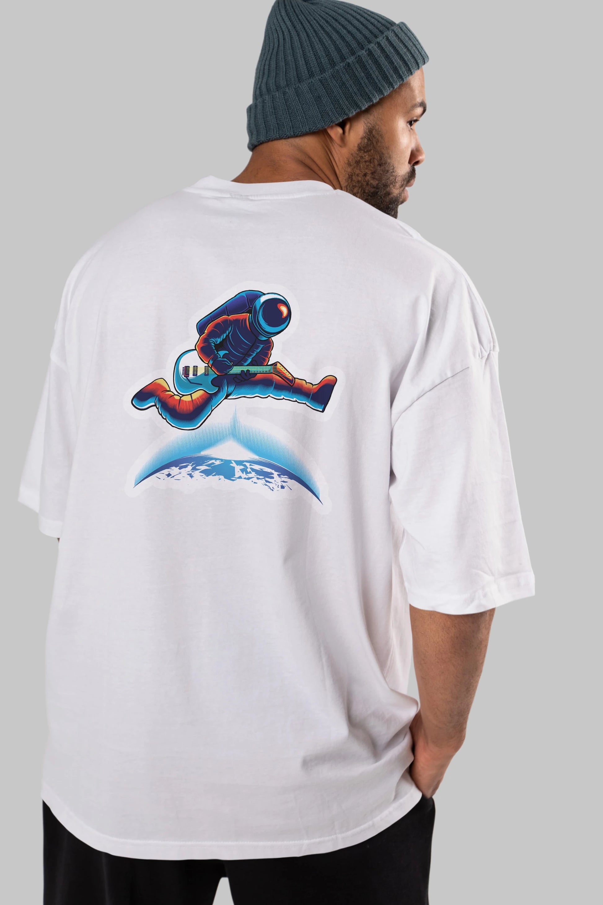 Astroguitar Sticker Arka Baskılı Oversize t-shirt Erkek Kadın Unisex