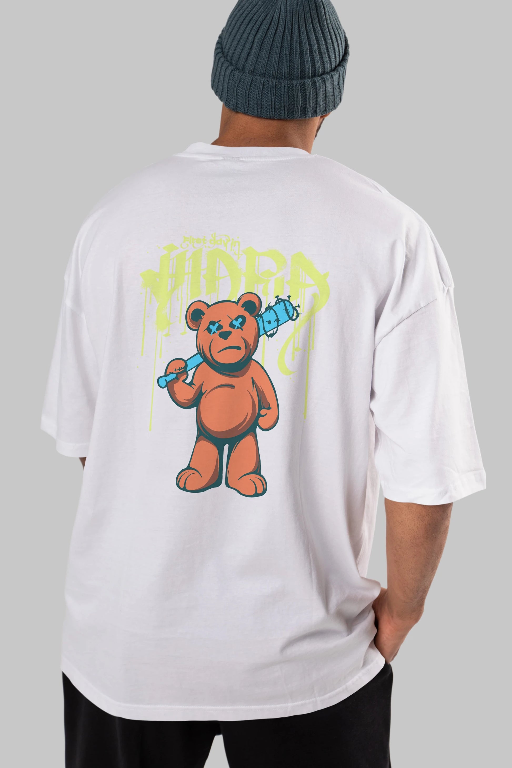 Hidra Bear Arka Baskılı Oversize t-shirt Erkek Kadın Unisex