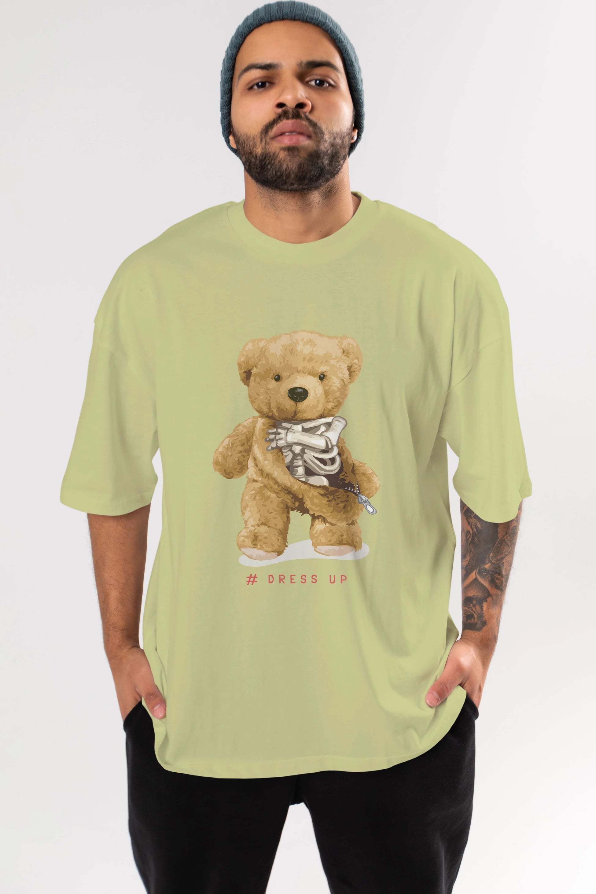 Teddy Bear Dress Up Ön Baskılı Oversize t-shirt Erkek Kadın Unisex %100 Pamuk