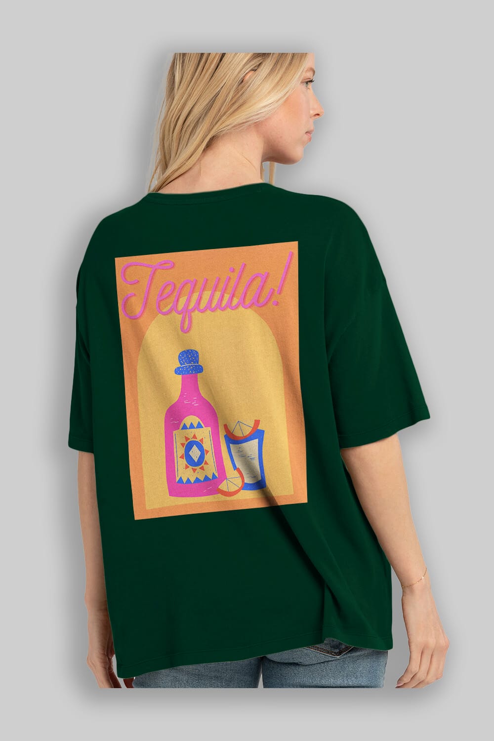 Tequila Arka Baskılı Oversize t-shirt Erkek Kadın Unisex %100 Pamuk Bisiklet Yaka tişort