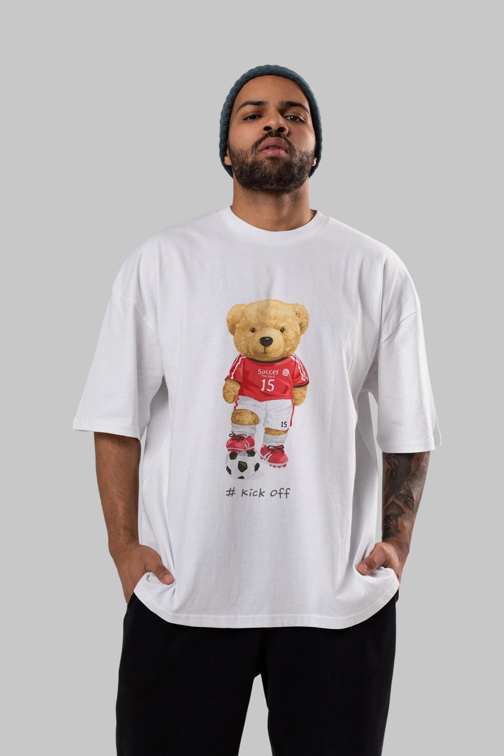 Teddy Bear Kick Off Ön Baskılı Oversize t-shirt Erkek Kadın Unisex %100 Pamuk