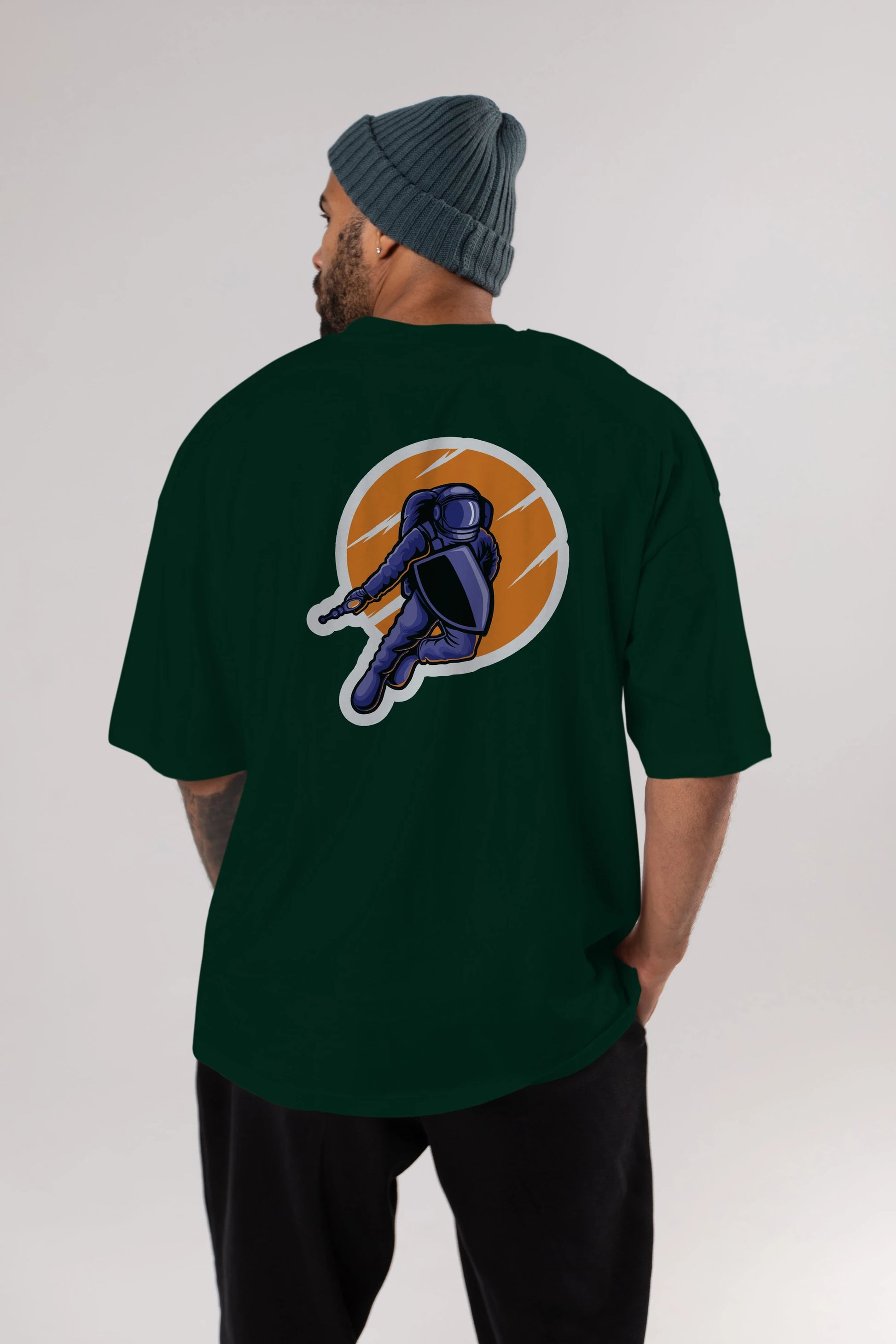 Astro Wars Sticker Arka Baskılı Oversize t-shirt Erkek Kadın Unisex