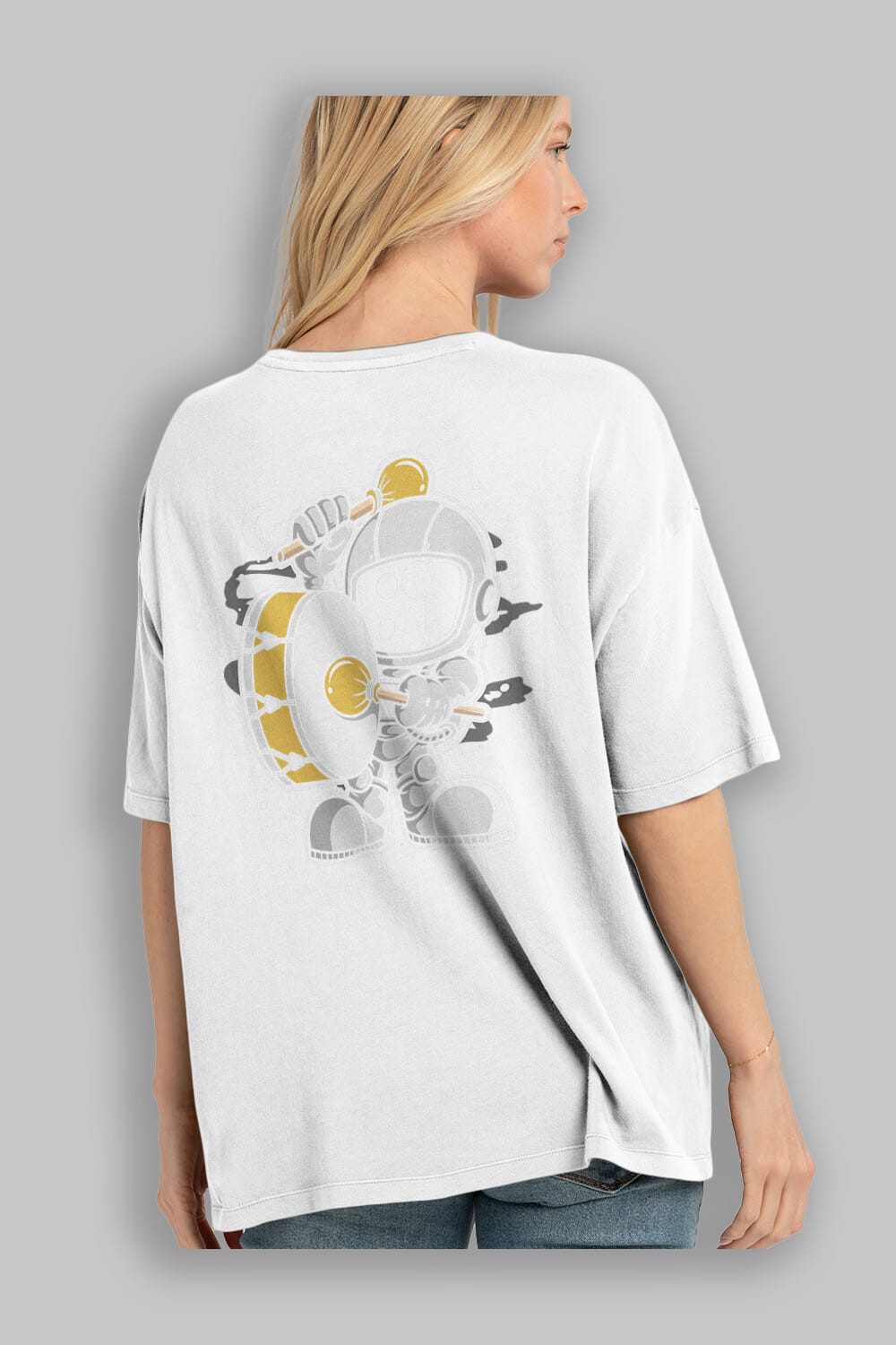 Astronaut Marching Band Arka Baskılı Oversize t-shirt Erkek Kadın Unisex
