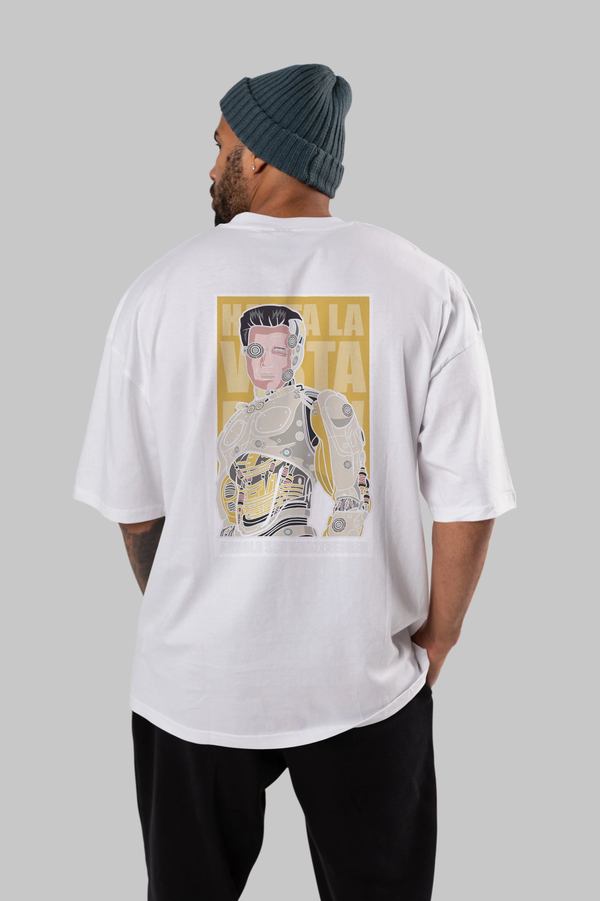 Arnold Robot Human Arka Baskılı Oversize t-shirt Erkek Kadın Unisex %100 Pamuk tişort