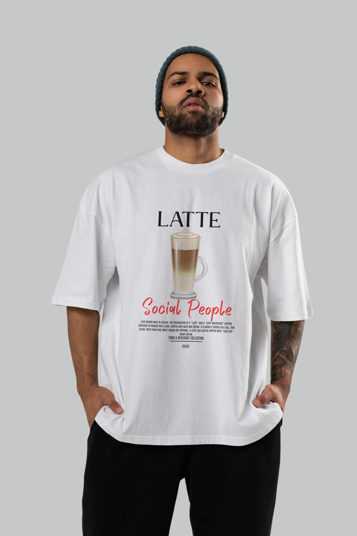 Latte Kokteyl Serisi ön Baskılı Oversize t-shirt Erkek Kadın %100 Pamuk Bisiklet Yaka tişort