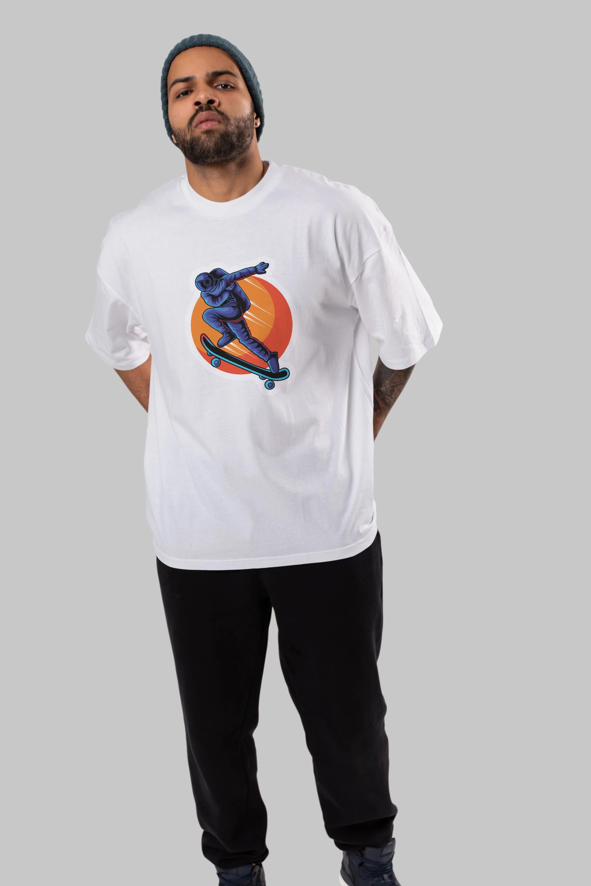 Astroskate Run Sticker Ön Baskılı Oversize t-shirt Erkek Kadın Unisex