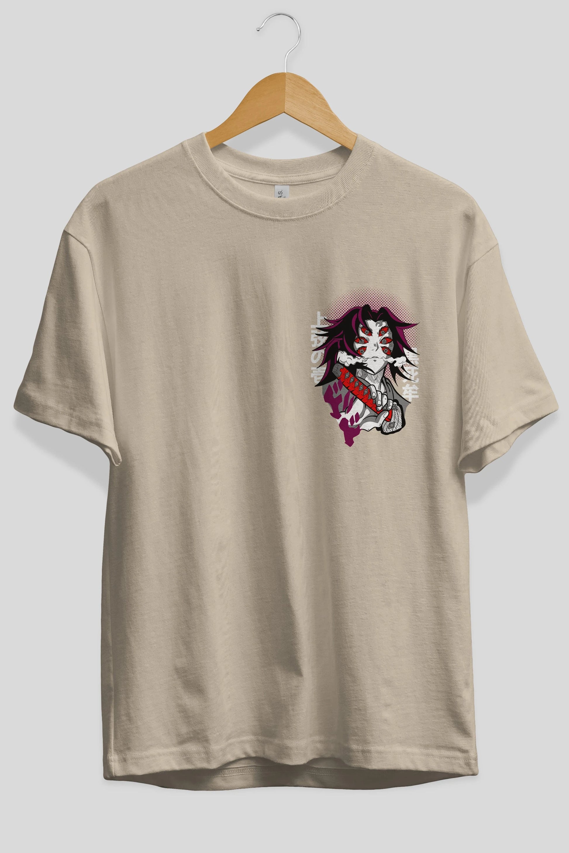 kokushibo DEMON SLAYER Ön Sol Baskılı Oversize t-shirt Erkek Kadın Unisex %100 Pamuk Bisiklet Yaka tişort