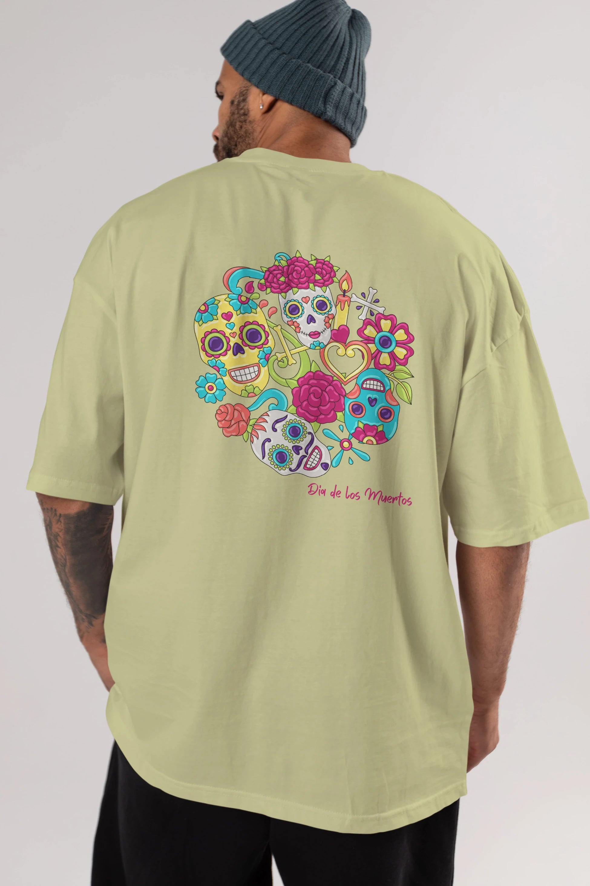 Dia de los Muertos Arka Baskılı Oversize t-shirt Erkek Kadın Unisex