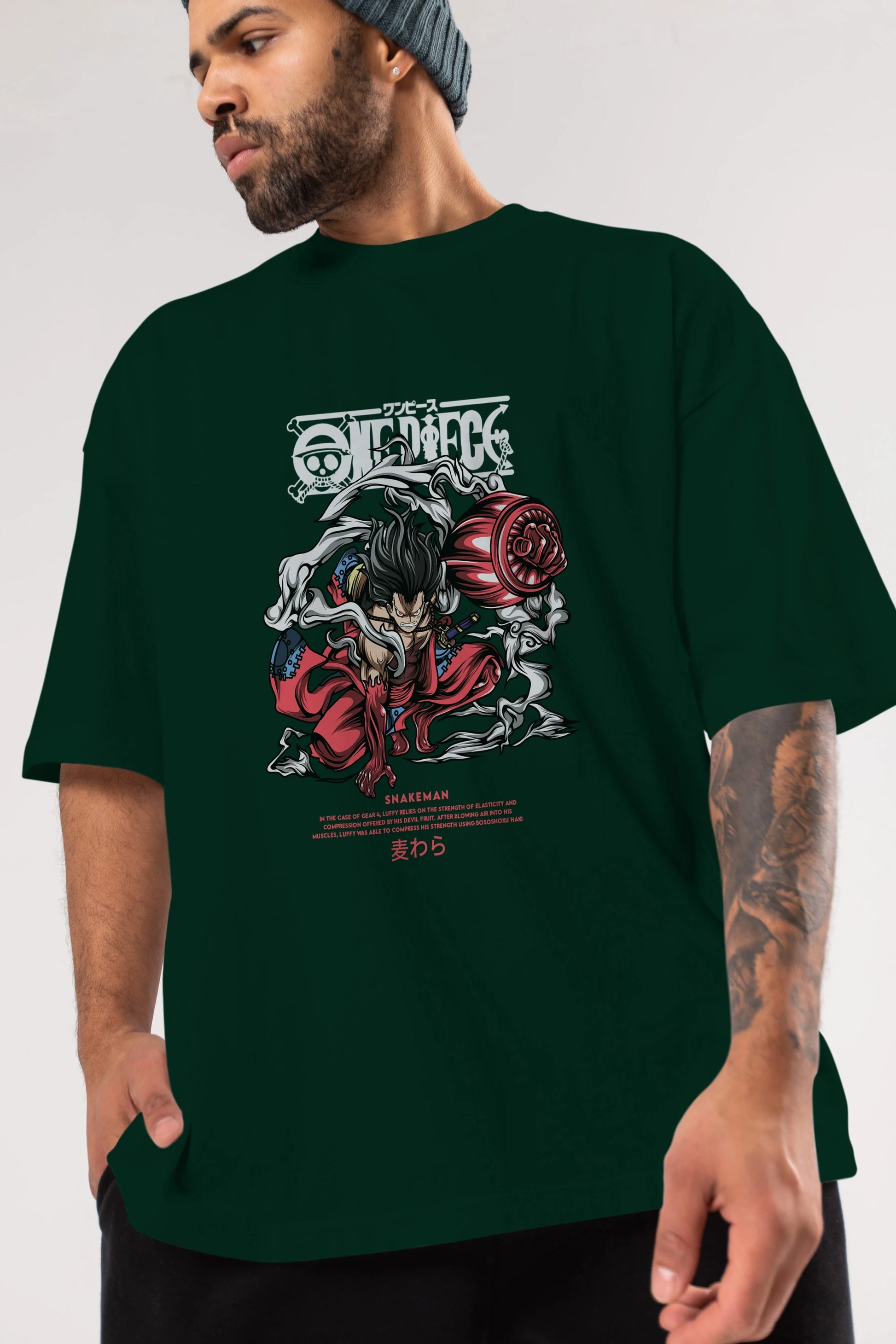 One Piece Snakeman Anime Ön Baskılı Oversize t-shirt %100 pamuk Erkek Kadın Unisex