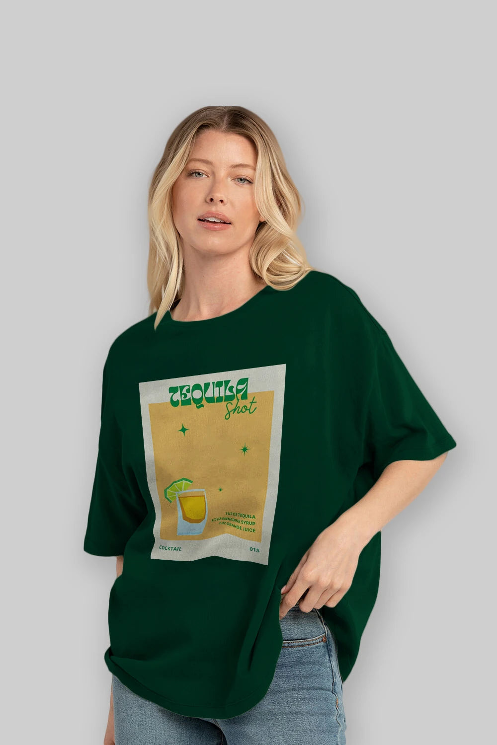 Tequila Shot 2 Ön Baskılı Oversize t-shirt Erkek Kadın Unisex %100 Pamuk Bisiklet Yaka tişort