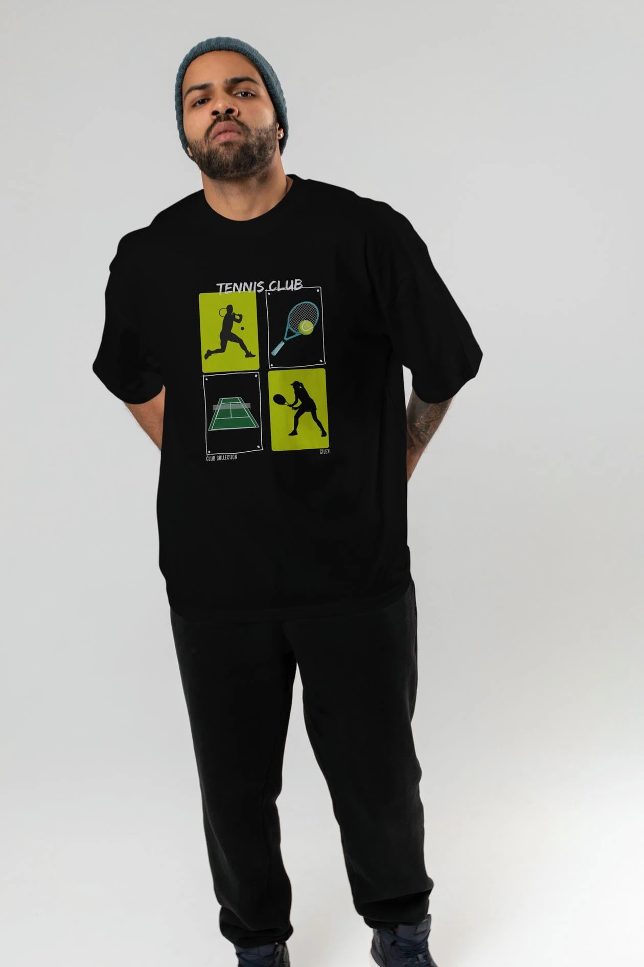 Tennis Club ön Baskılı Oversize t-shirt Erkek Kadın %100 Pamuk Bisiklet Yaka tişort
