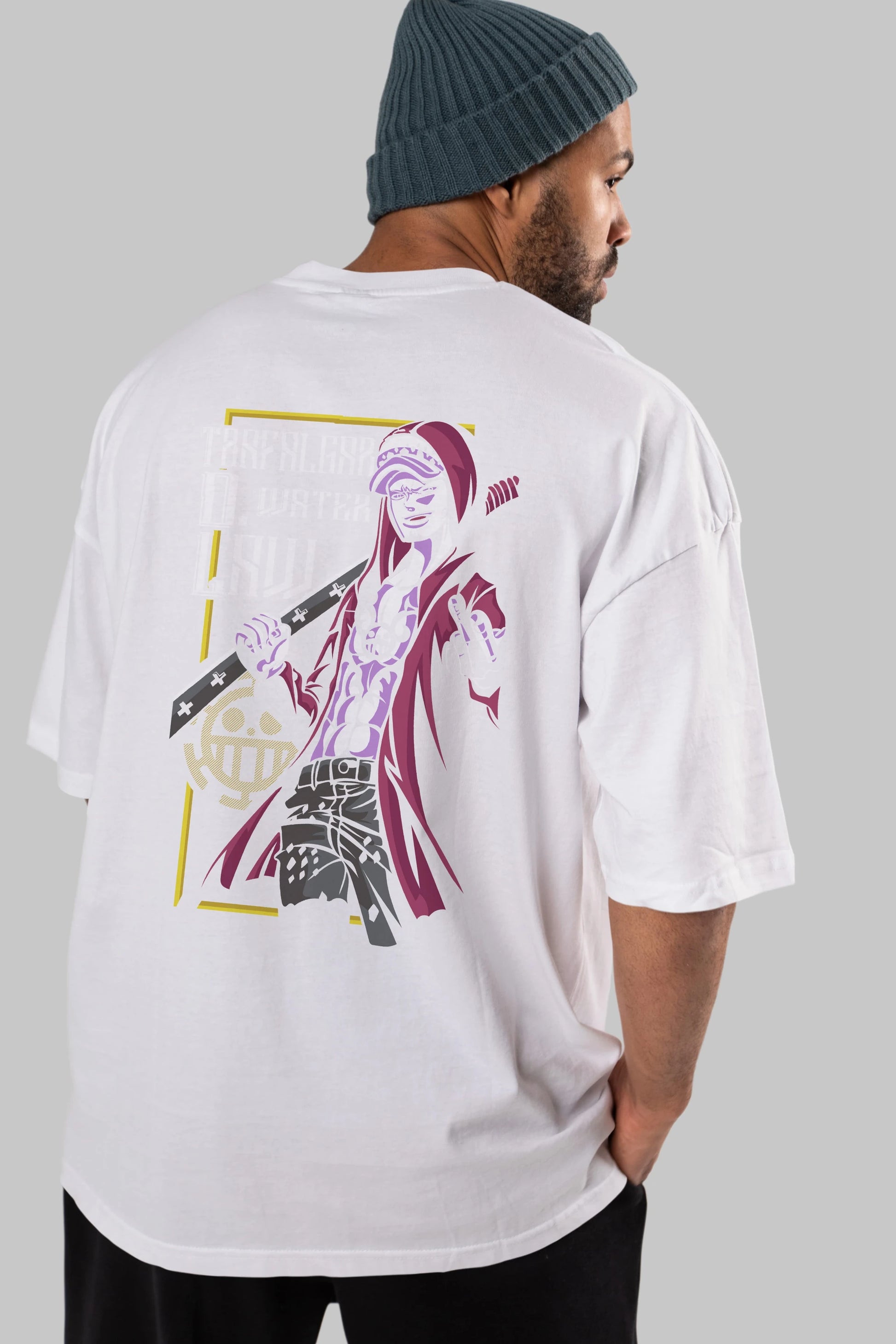 Trafalgar D. Water Law Anime Arka Baskılı Oversize t-shirt Erkek Kadın Unisex %100 pamuk tişort