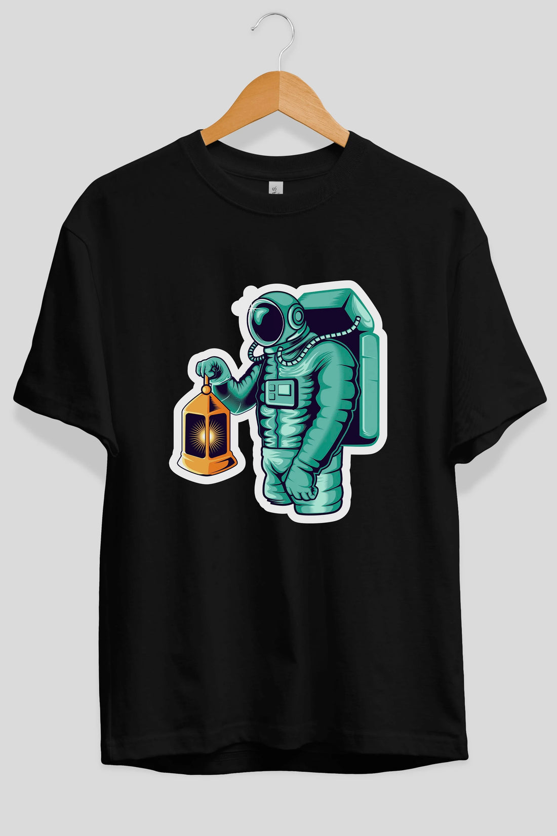 Astronaut Lantern Sticker Ön Baskılı Oversize t-shirt Erkek Kadın Unisex
