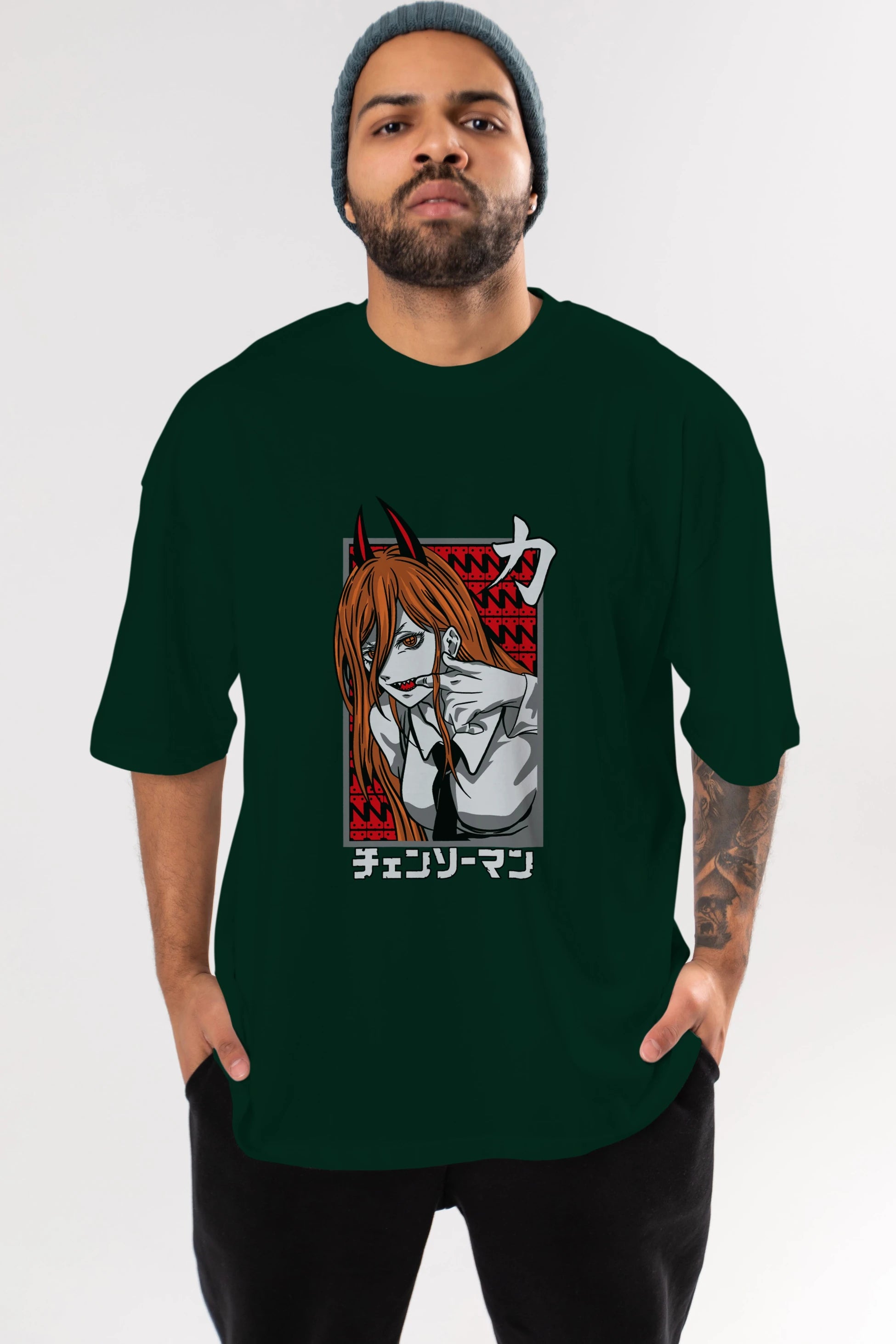 CHAINSAWMAN POWER Anime Ön Baskılı Oversize t-shirt %100 pamuk Erkek Kadın Unisex