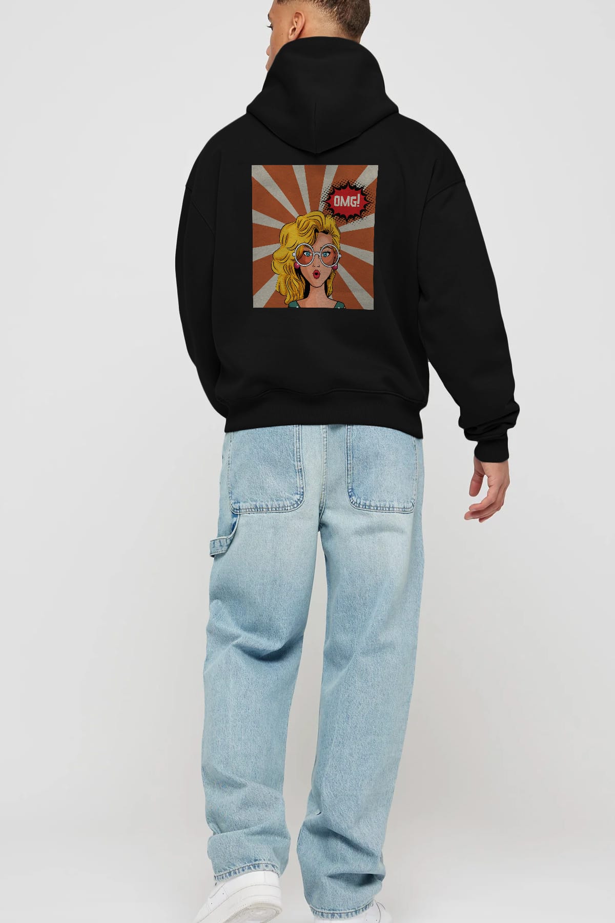 OMG Yazılı Retro Arka Baskılı Oversize Hoodie Kapüşonlu Sweatshirt Erkek Kadın Unisex