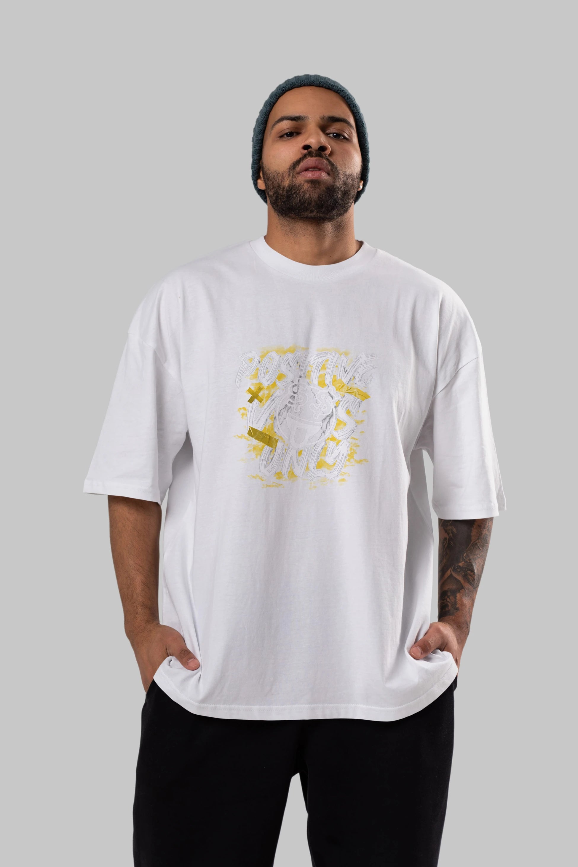 Positive Only Ön Baskılı Oversize t-shirt Erkek Kadın Unisex