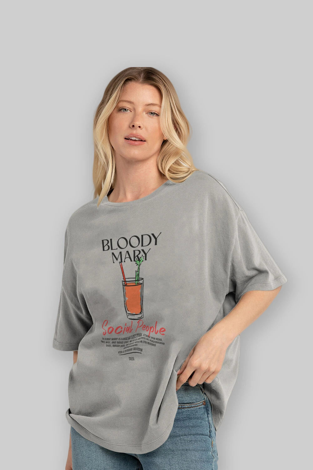 Bloody Mary Kokteyl Serisi ön Baskılı Oversize t-shirt Erkek Kadın %100 Pamuk Bisiklet Yaka tişort
