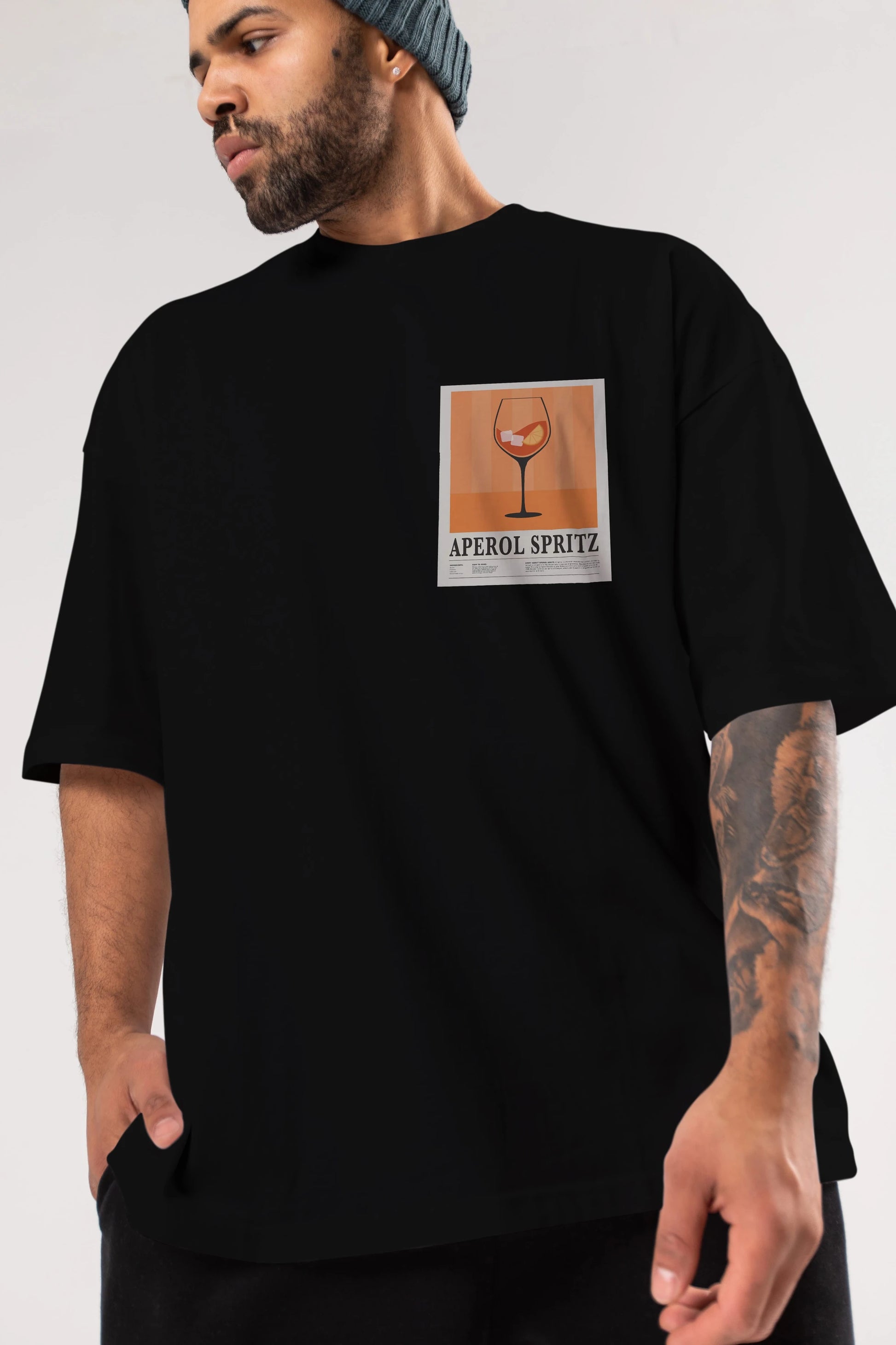 Aperol Spritz 8 Ön Sol Baskılı Oversize t-shirt Erkek Kadın Unisex %100 Pamuk Bisiklet Yaka tişort