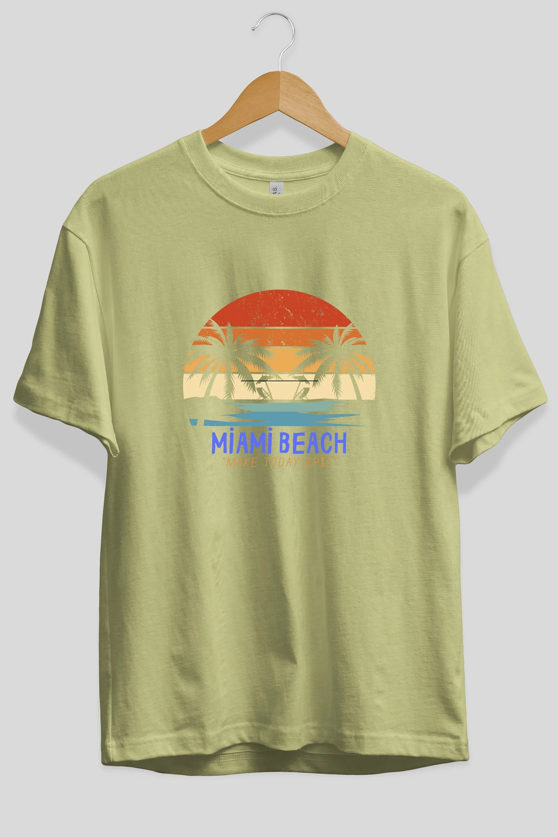 Miami Beach Yazılı Ön Baskılı Oversize t-shirt Erkek Kadın Unisex