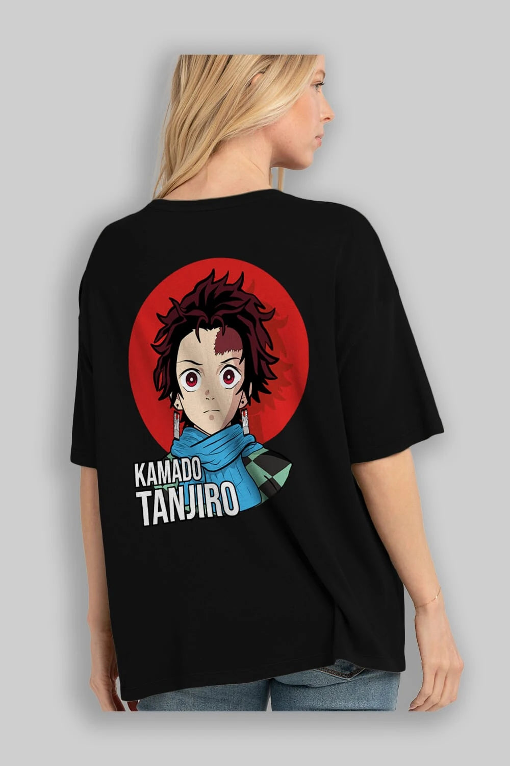 TANJIRO KAMADO Anime Arka Baskılı Oversize t-shirt Erkek Kadın Unisex